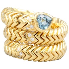 Bulgari Spiga Diamond Blue Topaz and 18 Karat Gold Flexible Snake Ring