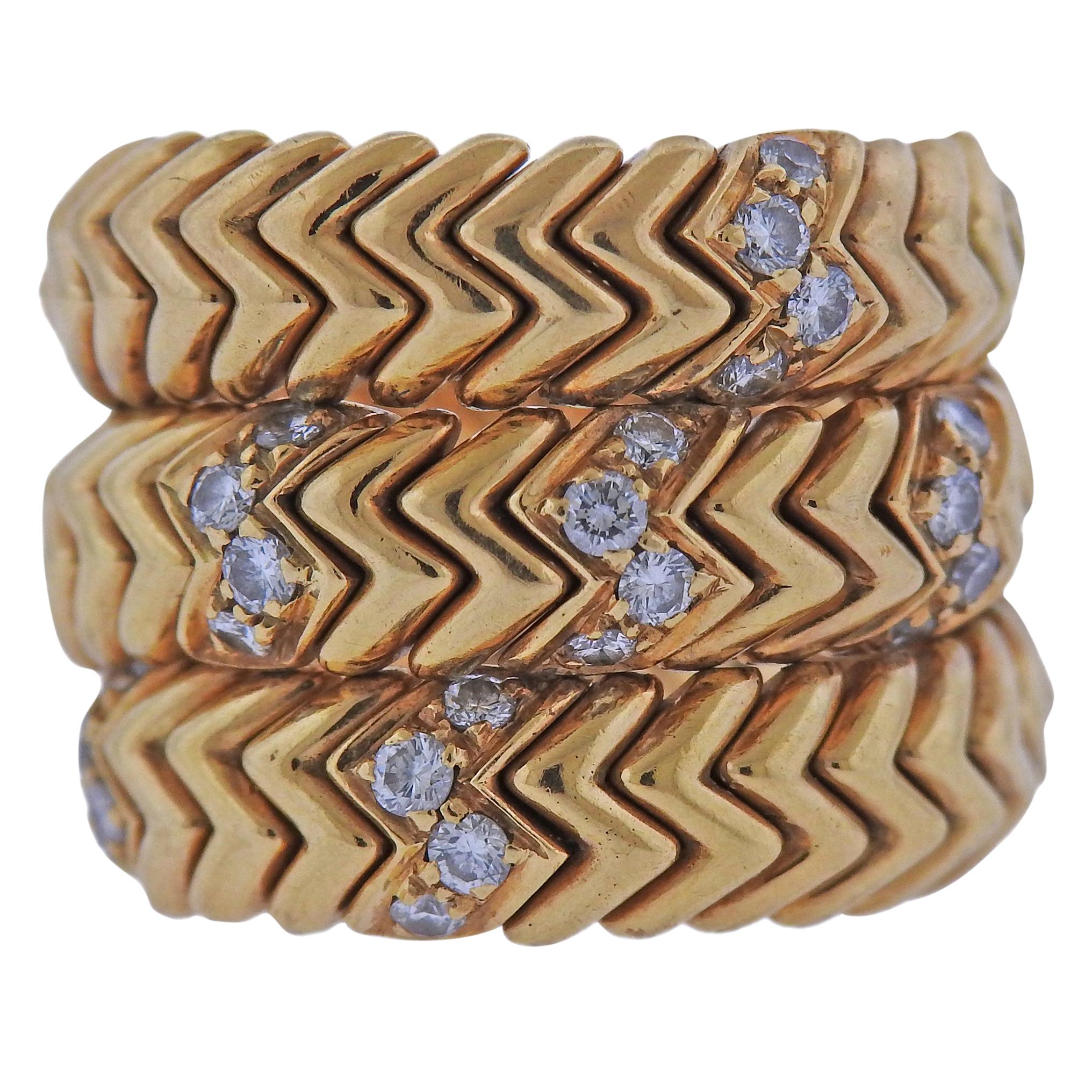 Bulgari Spiga Diamond Gold Wrap Ring