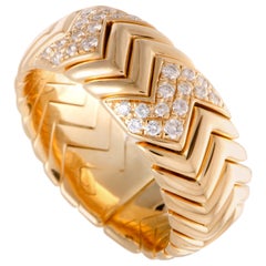 Bulgari Spiga Diamond Pave Yellow Gold Band Ring