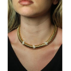 Bulgari Spiga Diamond Snake Choker Necklace 18K Yellow Gold ~2.4ctw