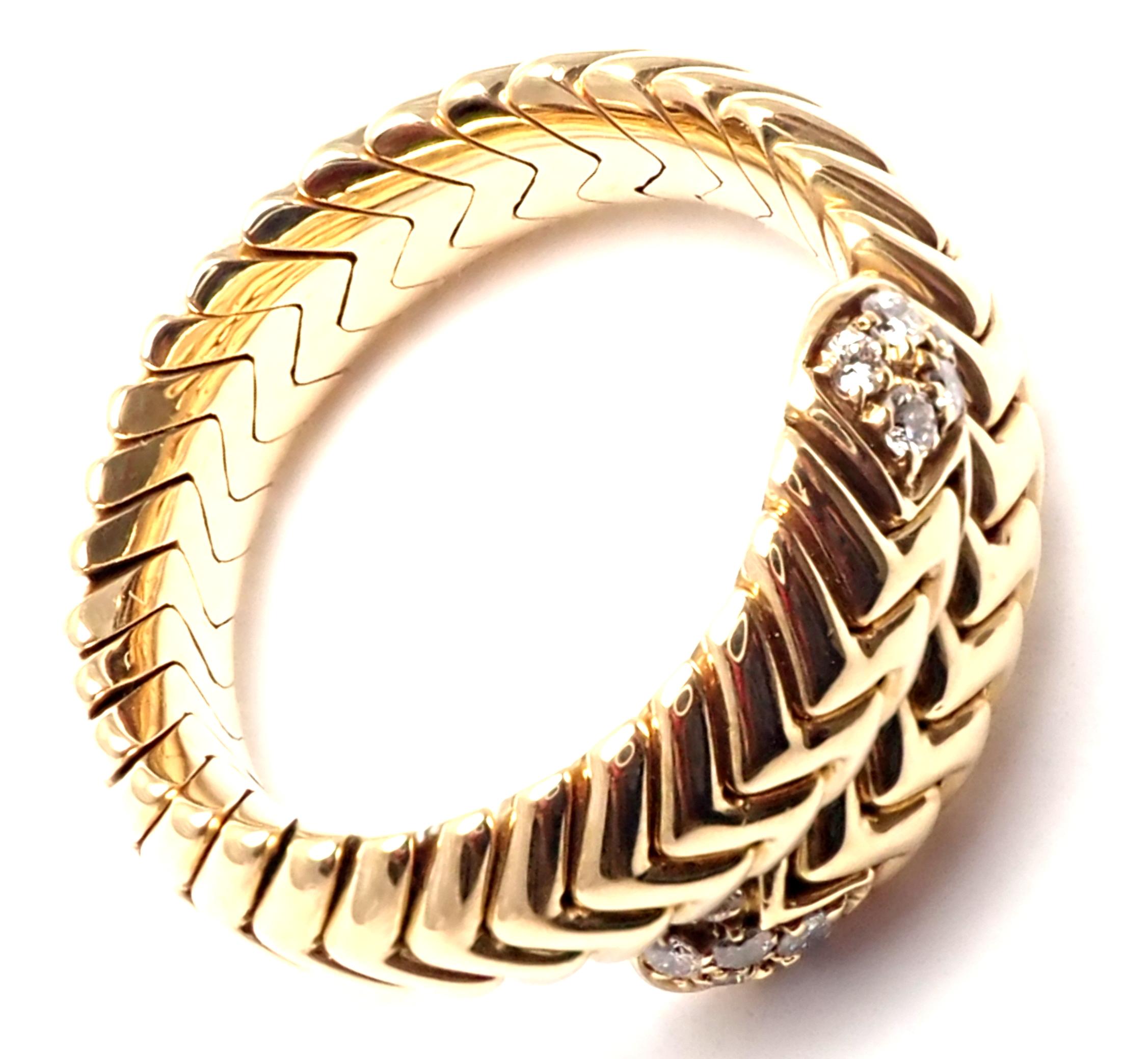 Women's or Men's Bulgari Spiga Diamond Snake Yellow Gold Band Ring