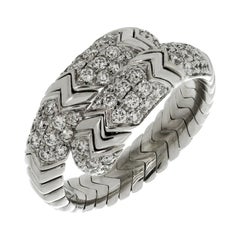 Bulgari Spiga Diamond White Gold Flexible 2-Row Snake Ring