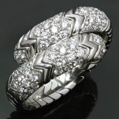 Bulgari Spiga Diamond White Gold Flexible 2-Row Snake Ring