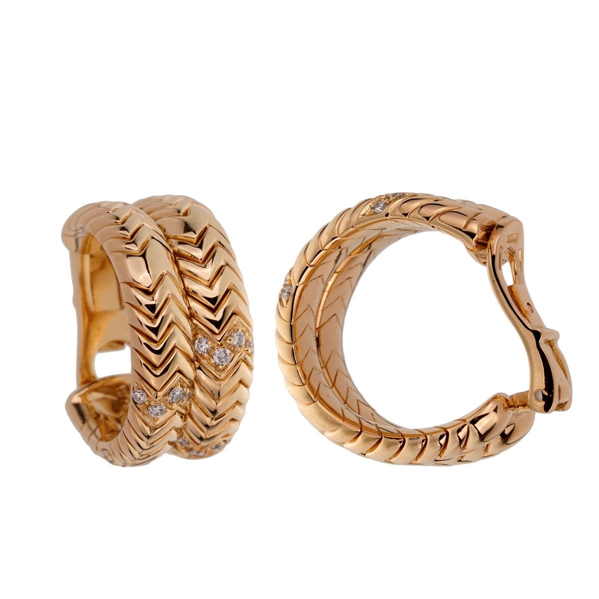 Round Cut Bulgari Spiga Diamond Yellow Gold Earrings