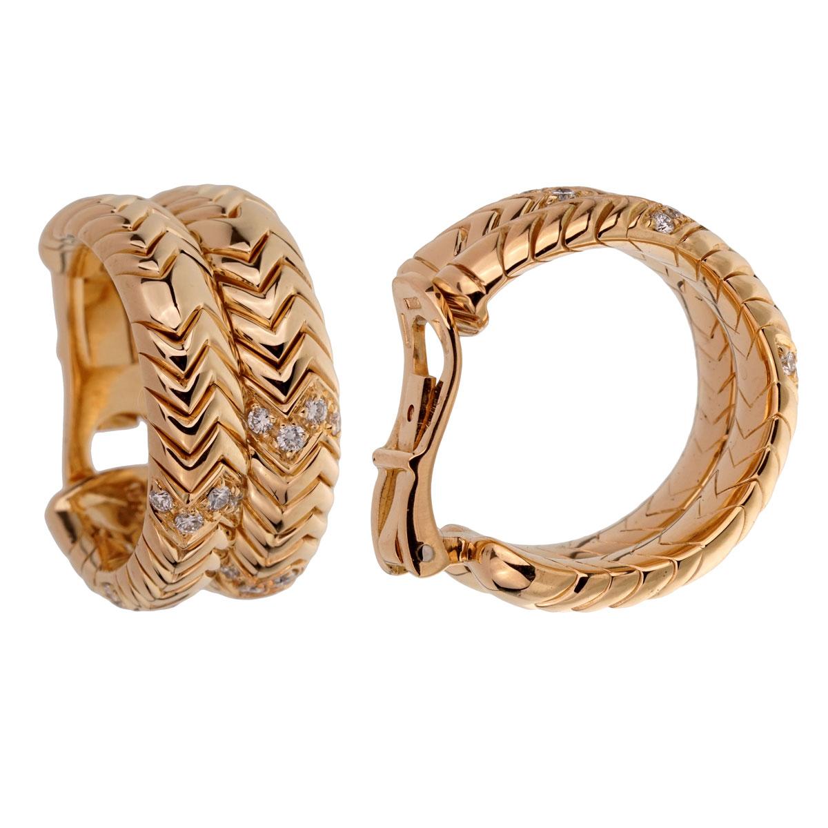 Bulgari Spiga Diamond Yellow Gold Earrings In Excellent Condition In Feasterville, PA