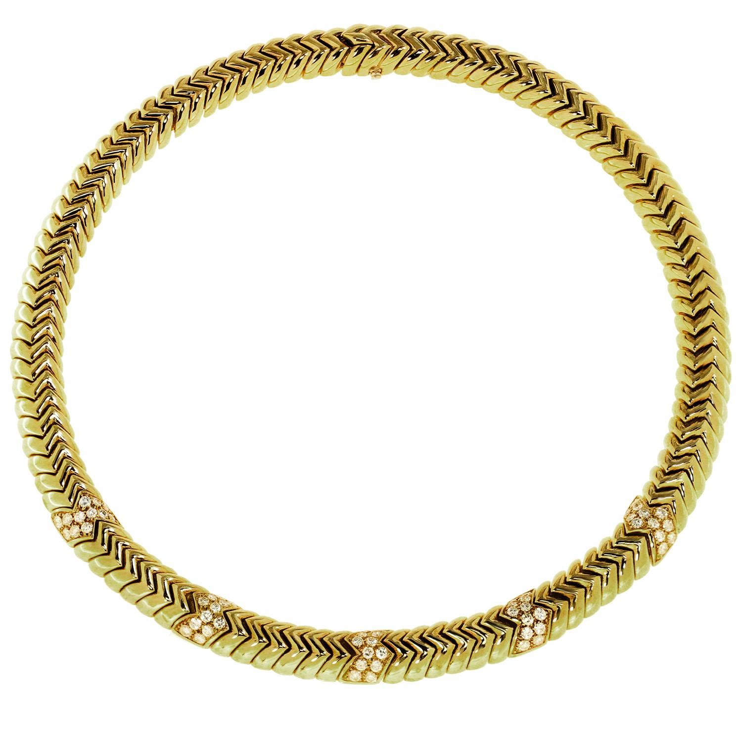 Bulgari Spiga Diamond Yellow Gold Necklace