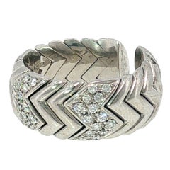 Bulgari Spiga Pave Diamond Ring 18K White Gold