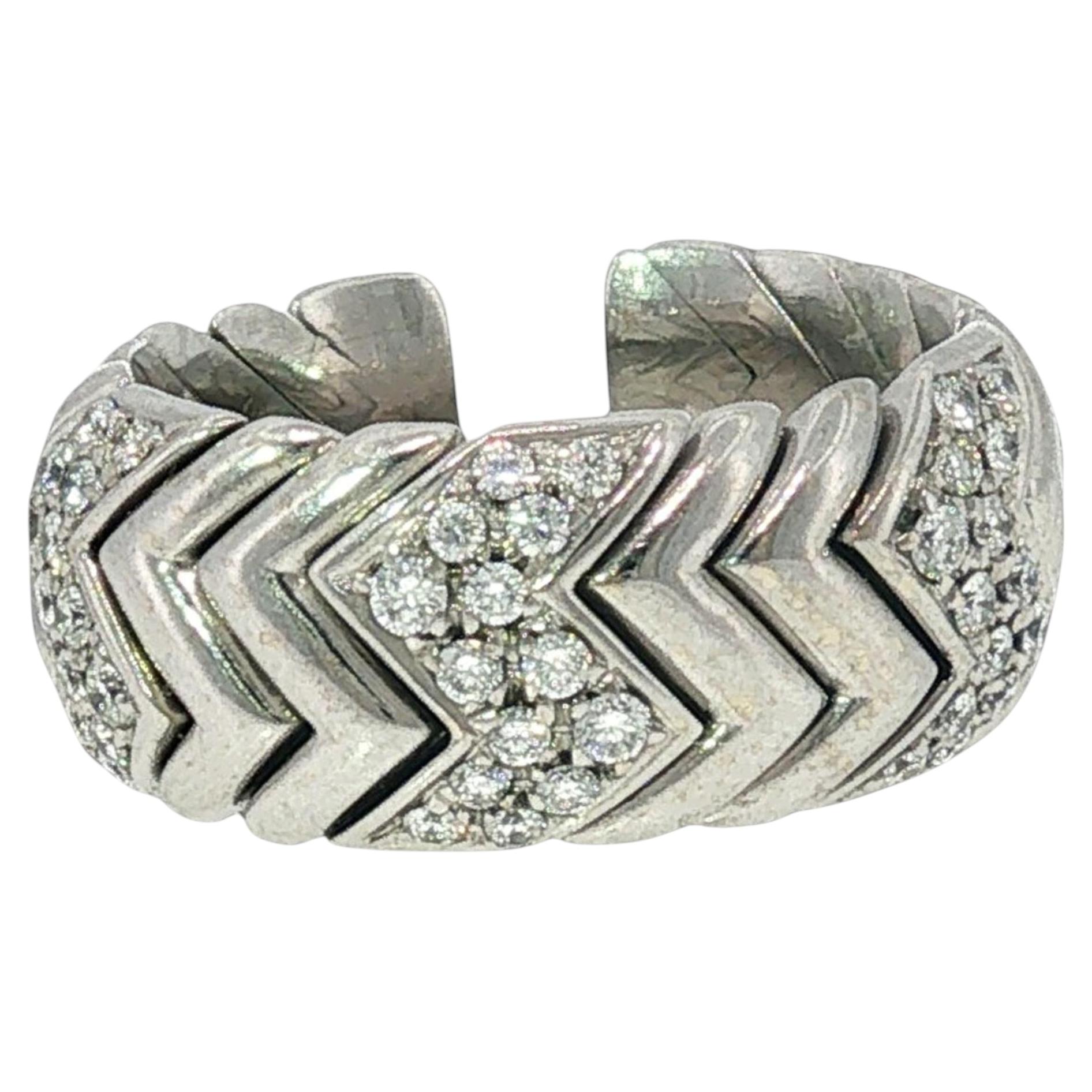 Pre-owned Bulgari Spiga Pave Diamond Ring 18k White Gold