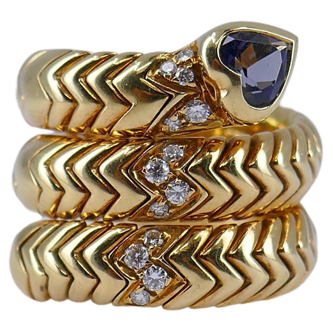 Mixed Cut Bulgari Spiga Ring Gold Diamond Sapphire For Sale
