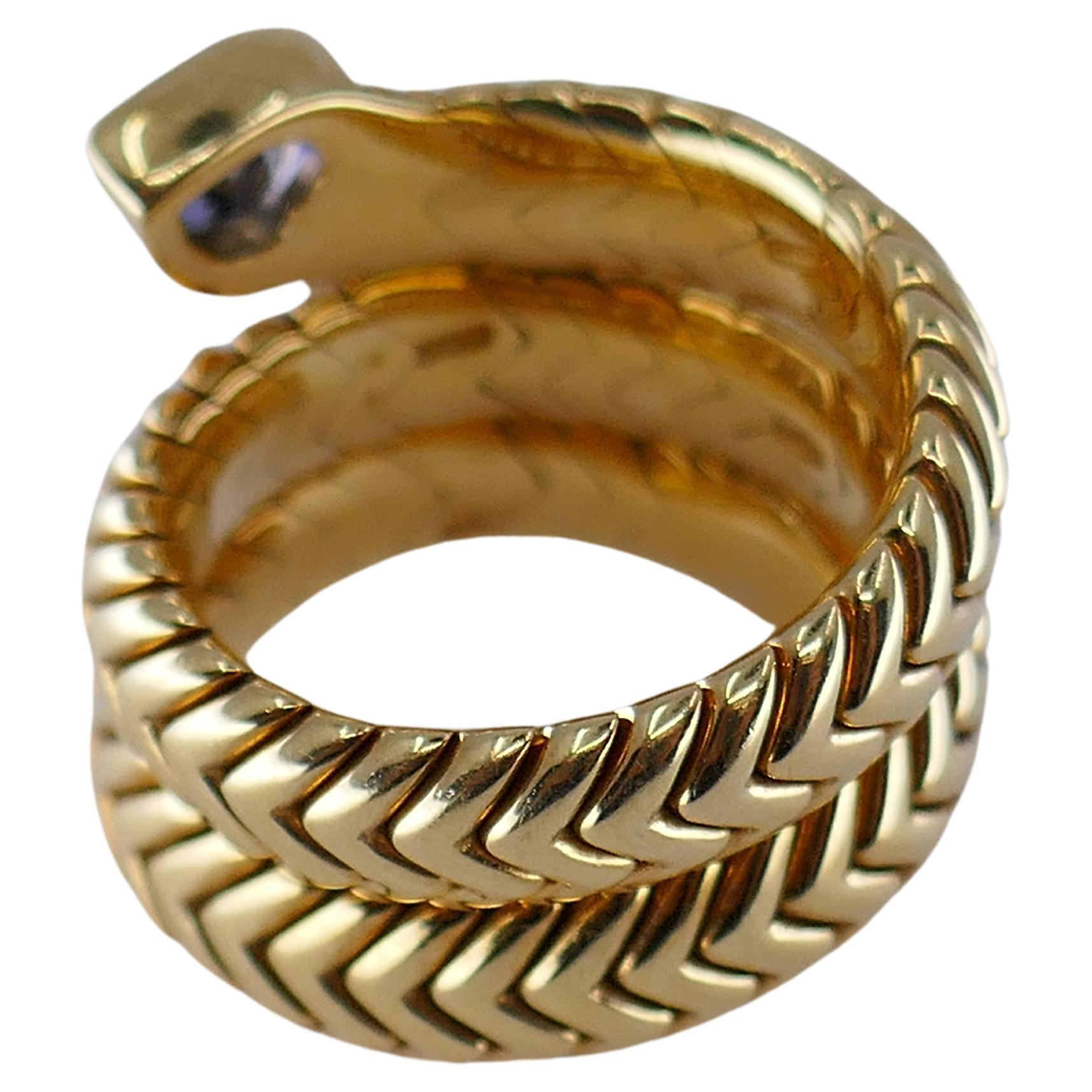 Women's Bulgari Spiga Ring Gold Diamond Sapphire For Sale