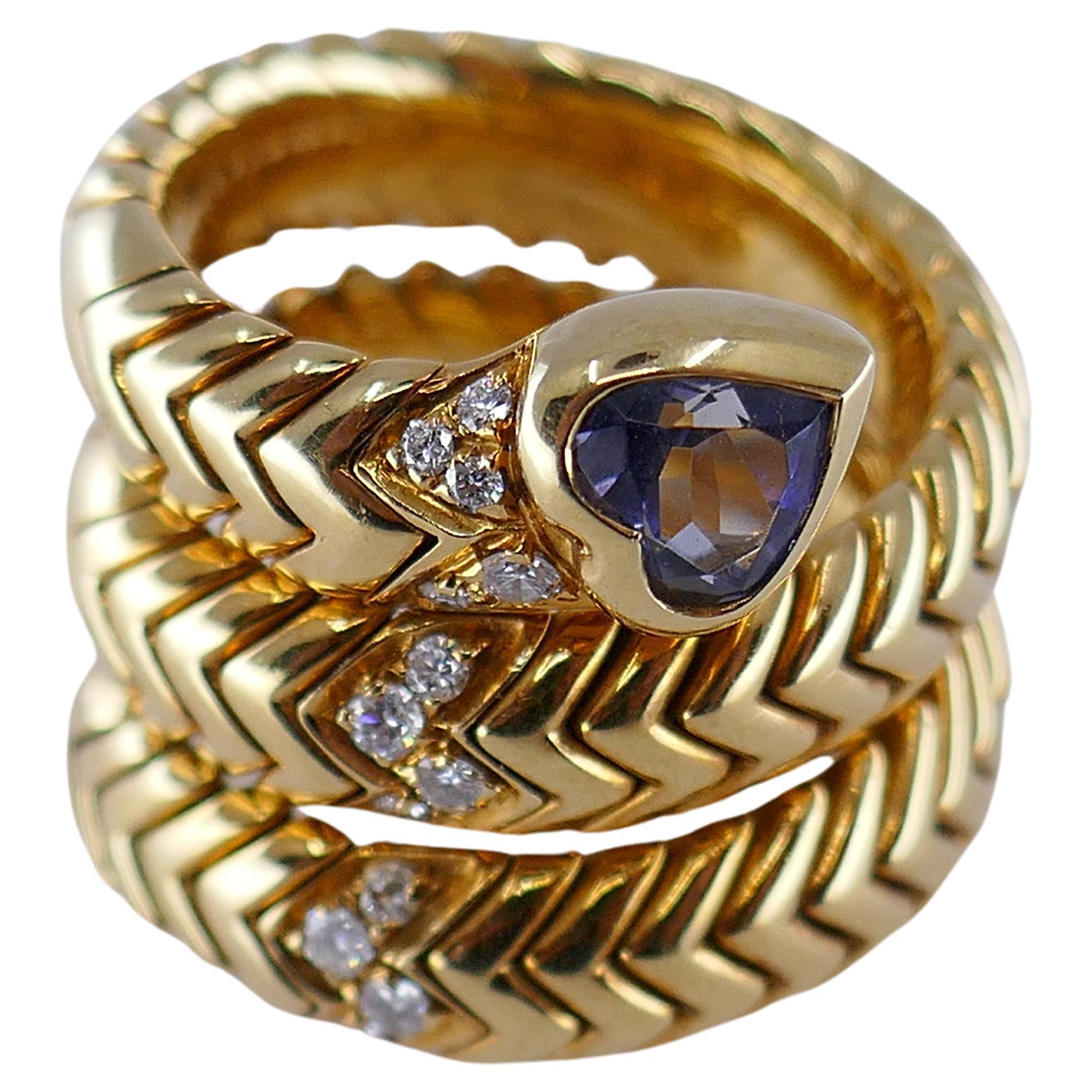 Bulgari Spiga Ring Gold Diamond Sapphire For Sale 4