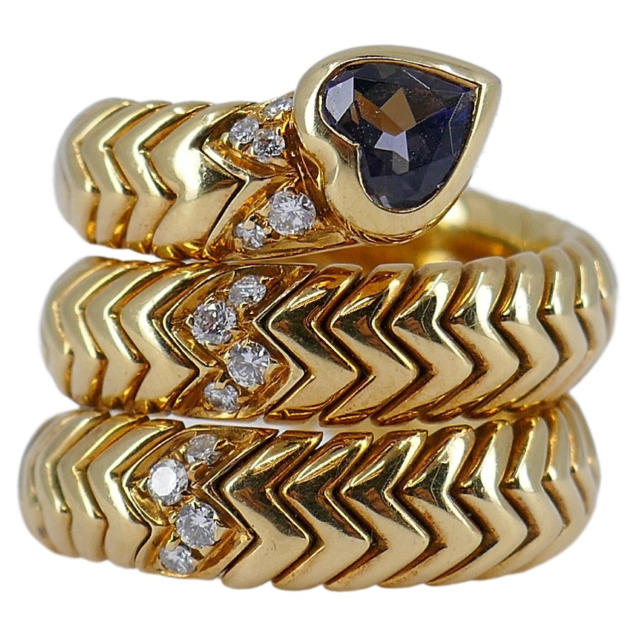 Bulgari Spiga Ring Gold Diamond Sapphire For Sale
