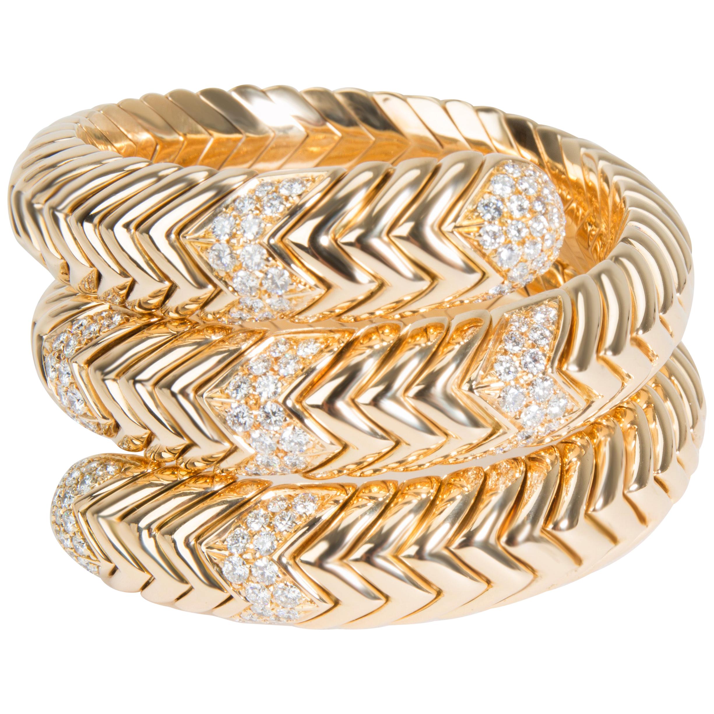 Bulgari Spiga Wrap Diamond Bracelet in 18 Karat Yellow Gold 3.50 Carat