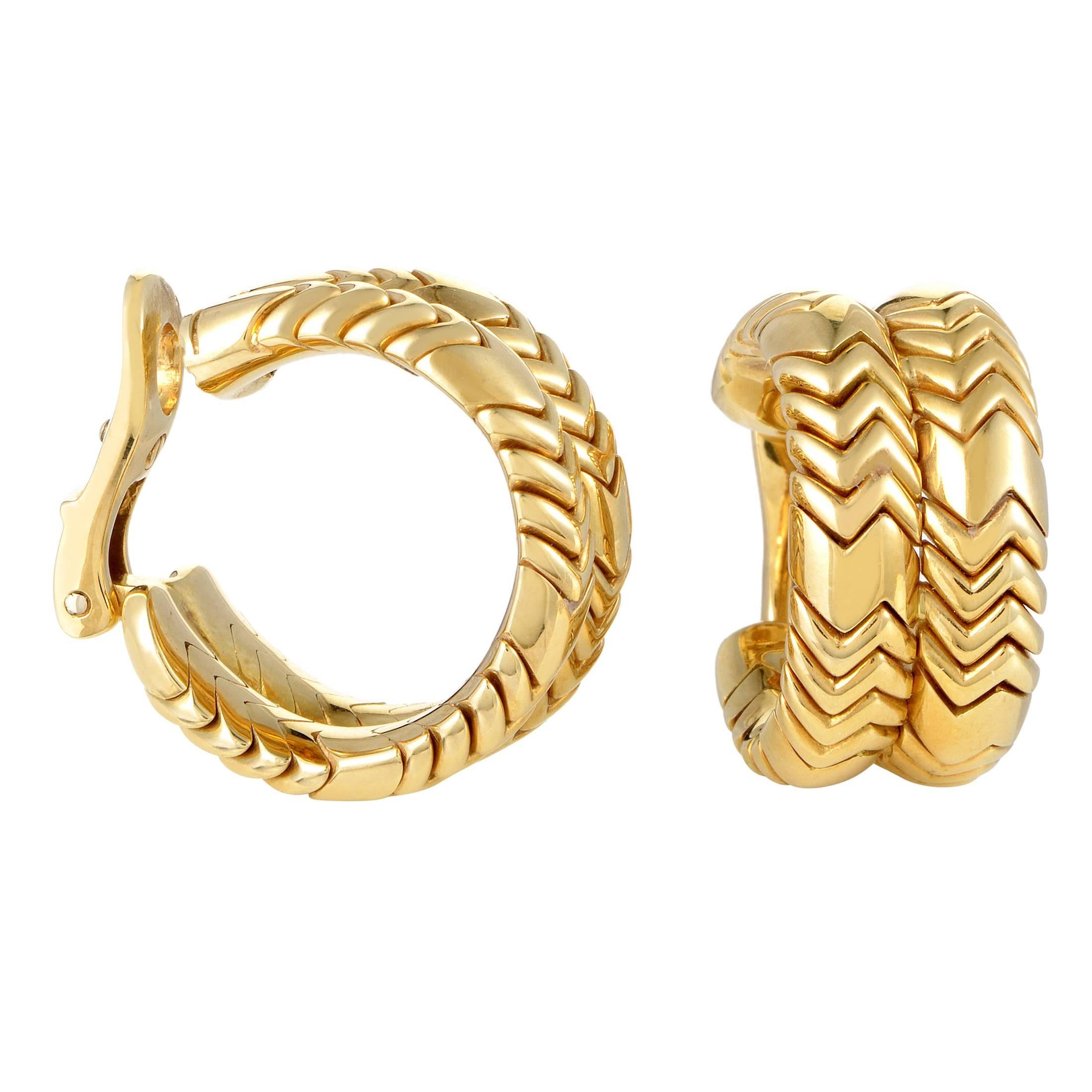 Bulgari Spiga Yellow Gold Clip-On Earrings In Excellent Condition In Southampton, PA