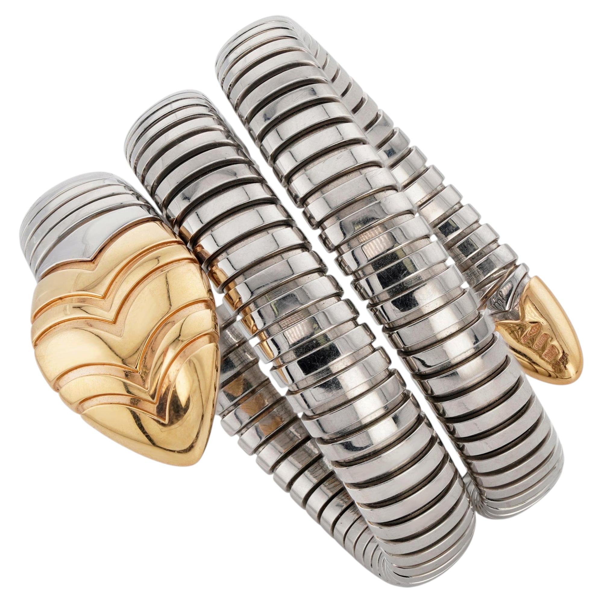BULGARI Spiga Gelbgold Edelstahl Schlangenarmband im Angebot