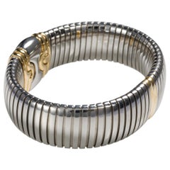 Bulgari Stainless Steel and 18 Karat Yellow Gold Parentesi Tubogas Cuff Bangle