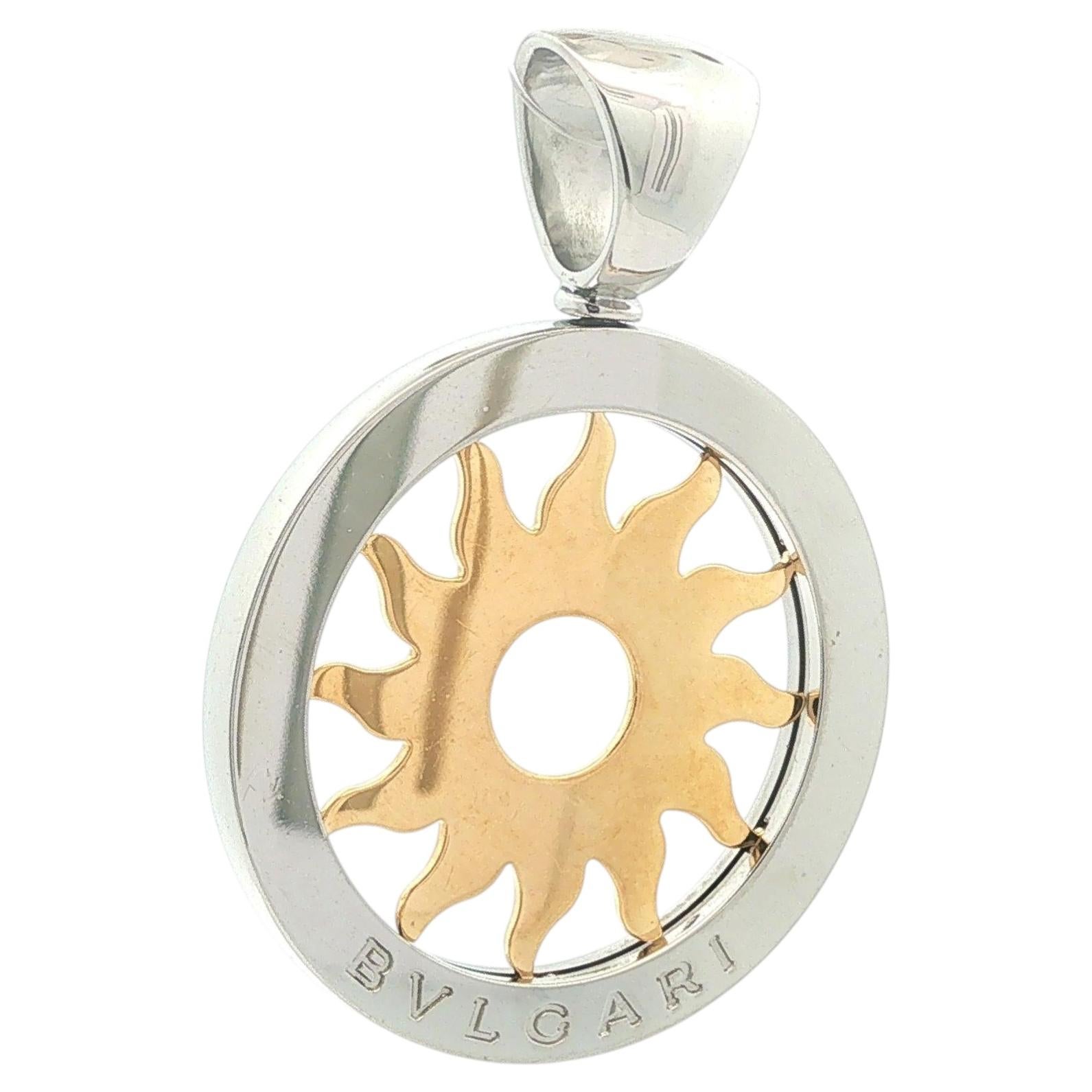 Bulgari Colgante Sol Tondo Trabajo Abierto Acero y Oro Amarillo 18k en venta