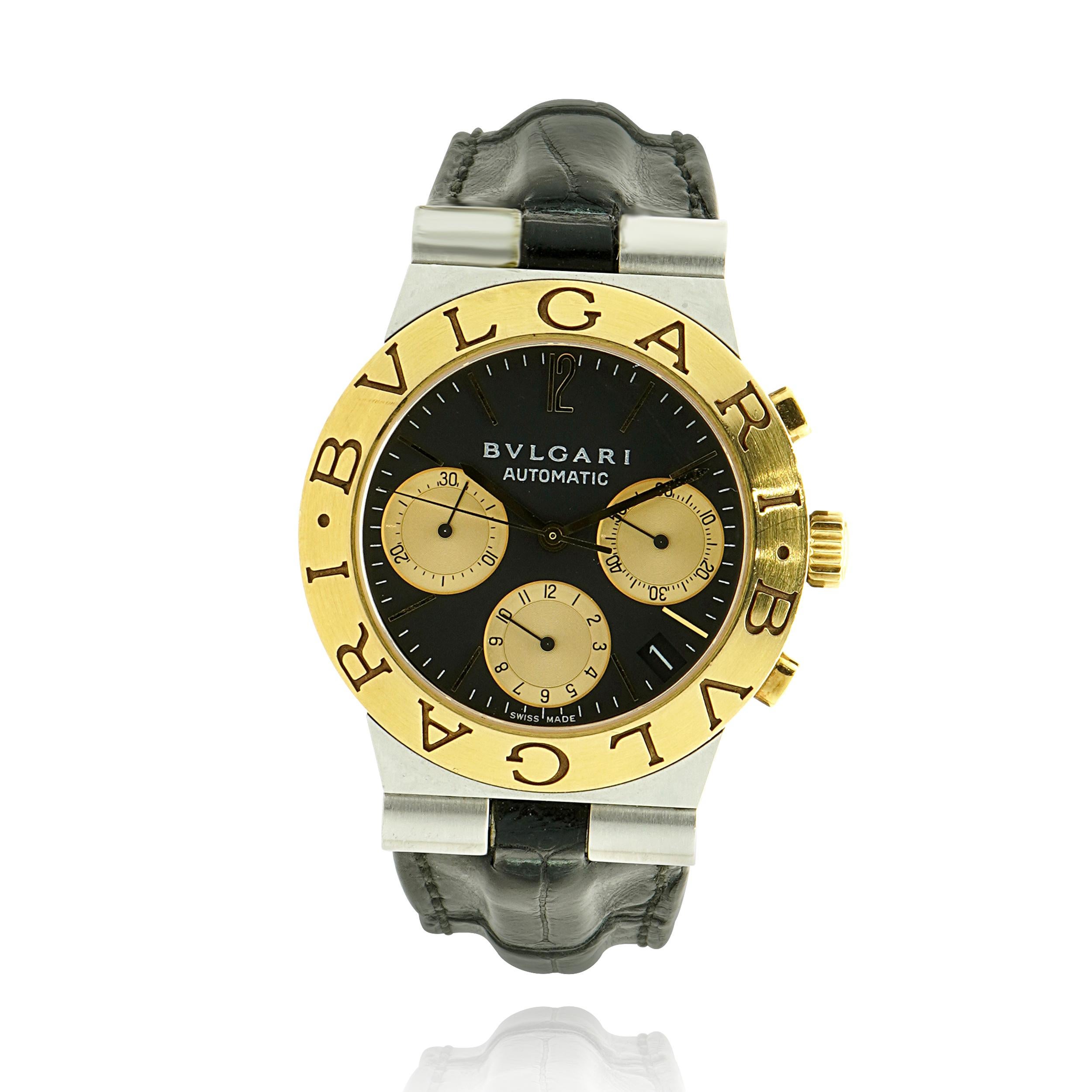 Bulgari Stainless Steel and 18 Karat Yellow Gold Diagono Chronograph