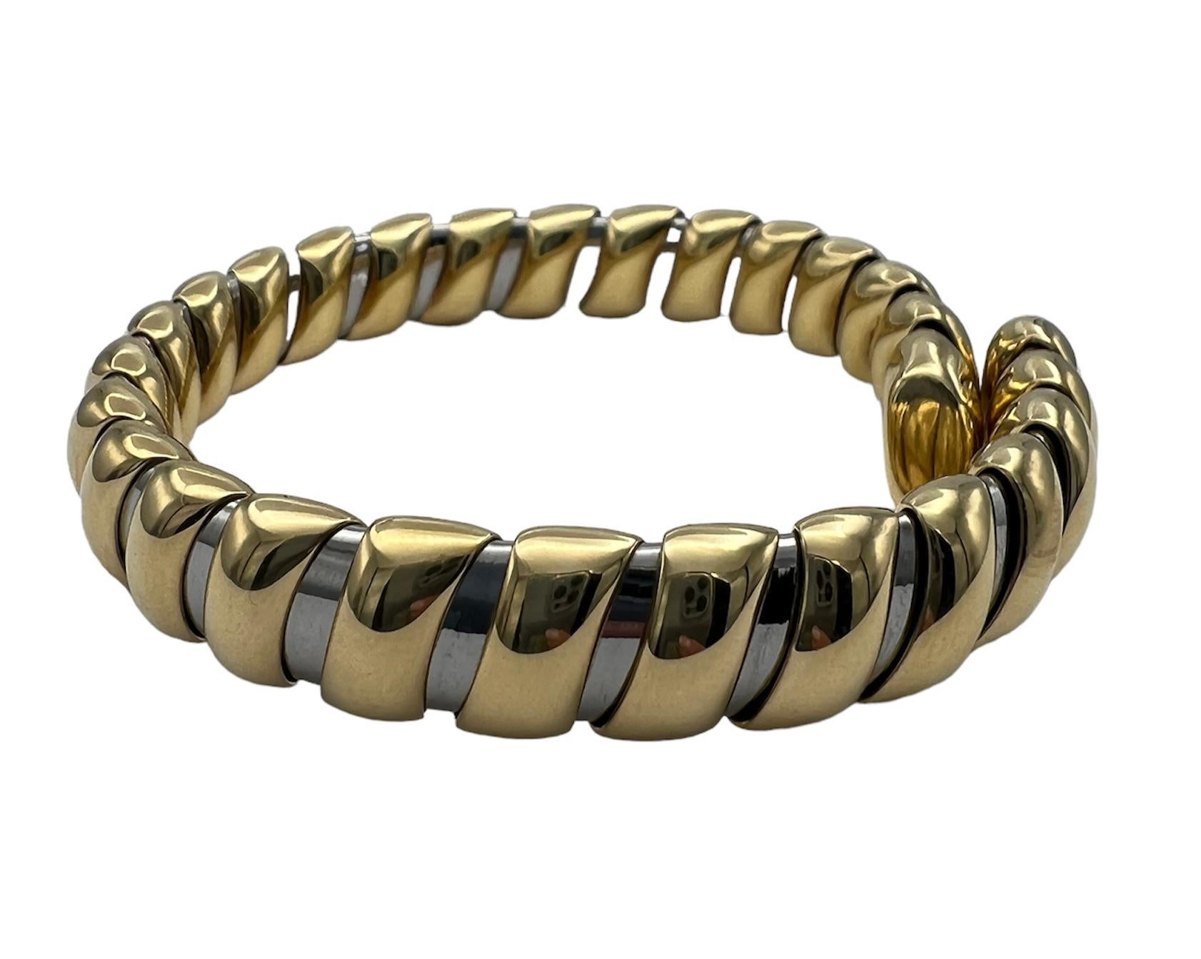 Bulgari Stainless Steel Gold Bangle Bracelet In Excellent Condition For Sale In Beverly Hills, CA