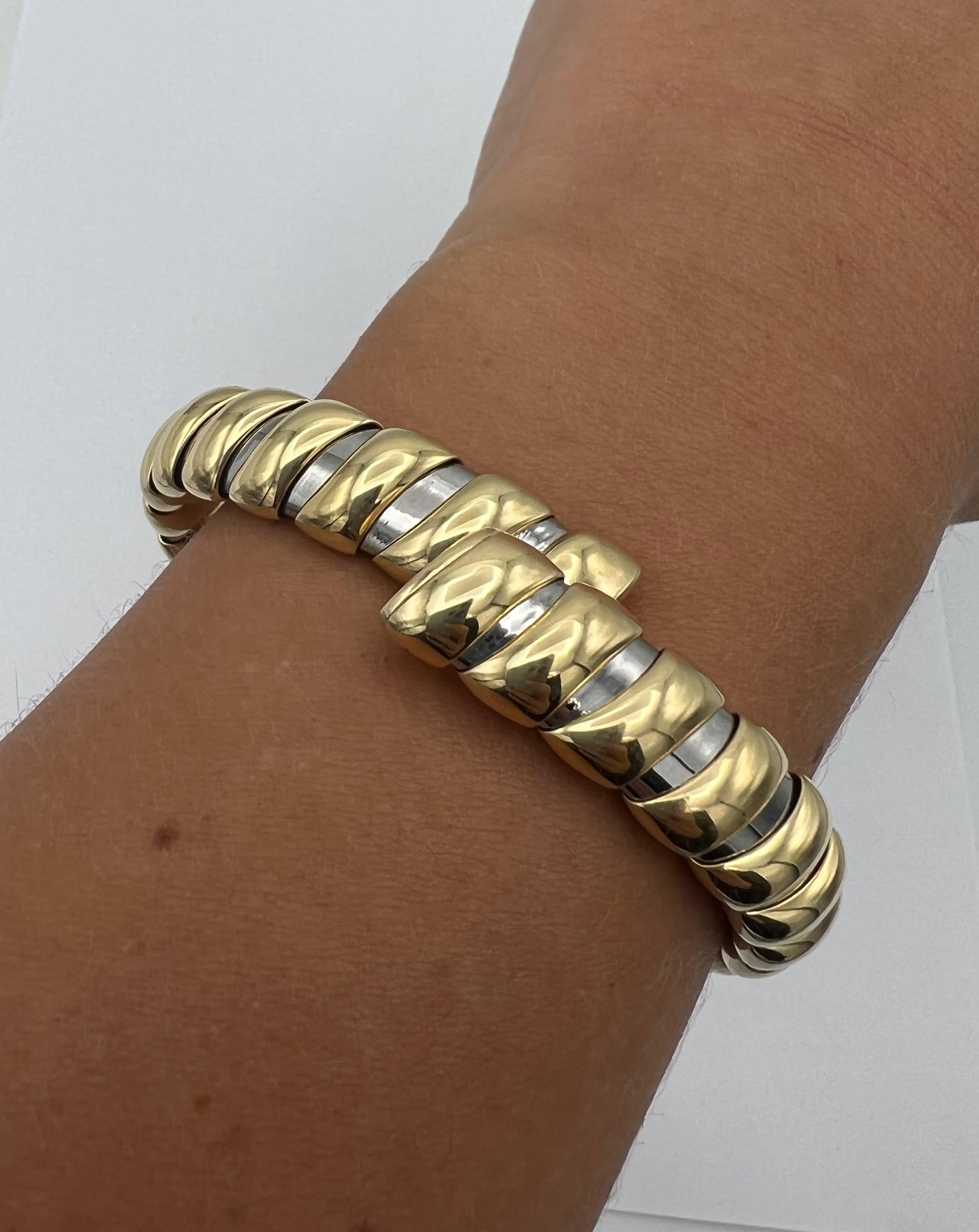 Women's or Men's Bulgari Stainless Steel Gold Bangle Bracelet For Sale