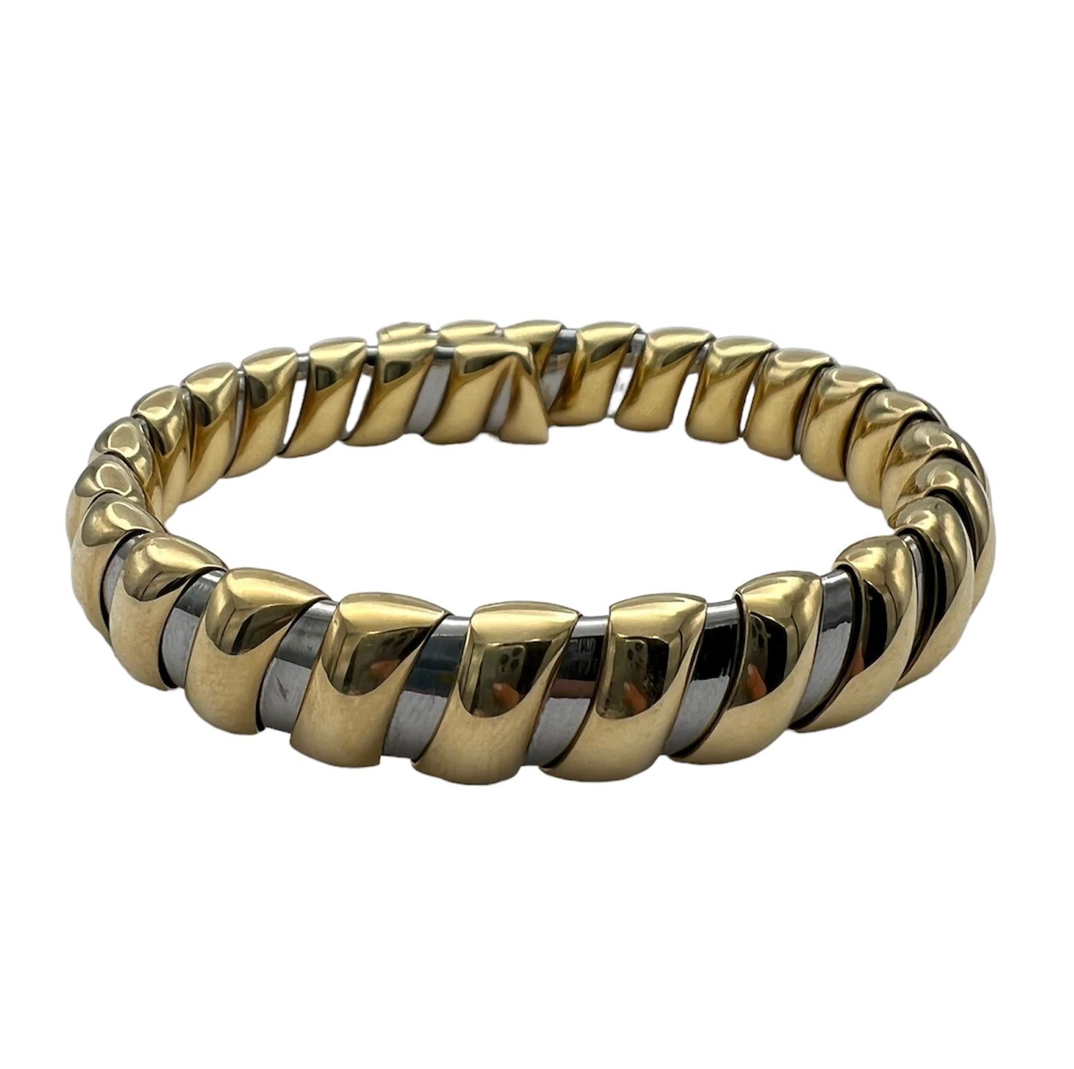 Bulgari Stainless Steel Gold Bangle Bracelet For Sale 3