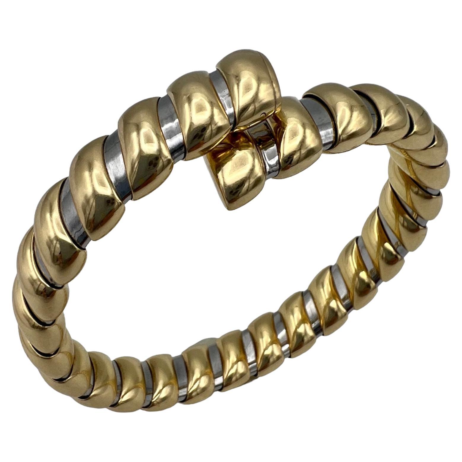 Bulgari Stainless Steel Gold Bangle Bracelet For Sale