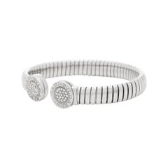 Bulgari Stainless Steel Round Cut Diamond Cuff Tubogas Bracelet