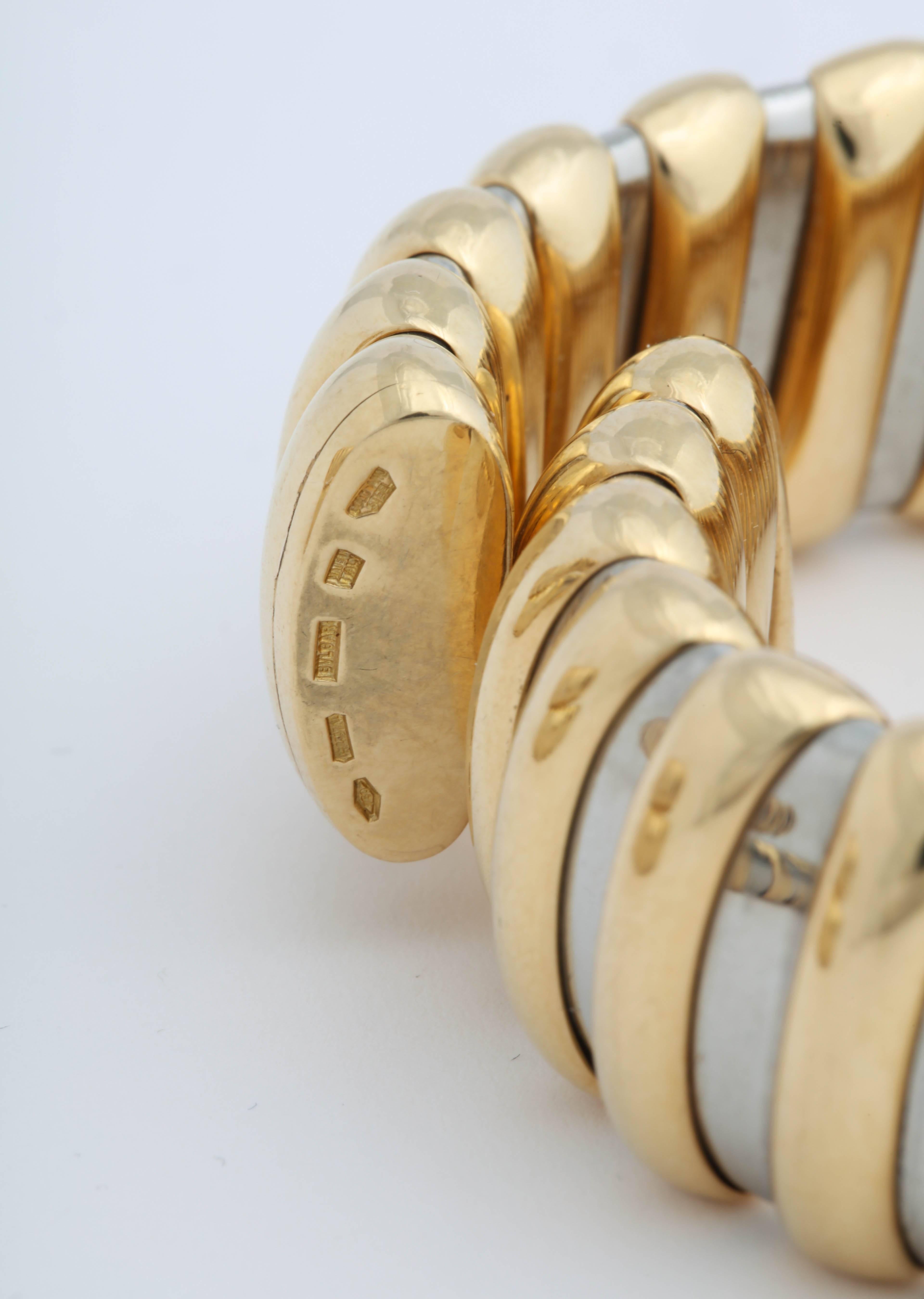 Bulgari Steel Yellow Gold Bangles In Excellent Condition In New York, NY