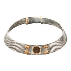 Bulgari Stahl und Gold Monete Choker Halskette