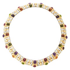 Bulgari Steel Gold Gem-Set Necklace