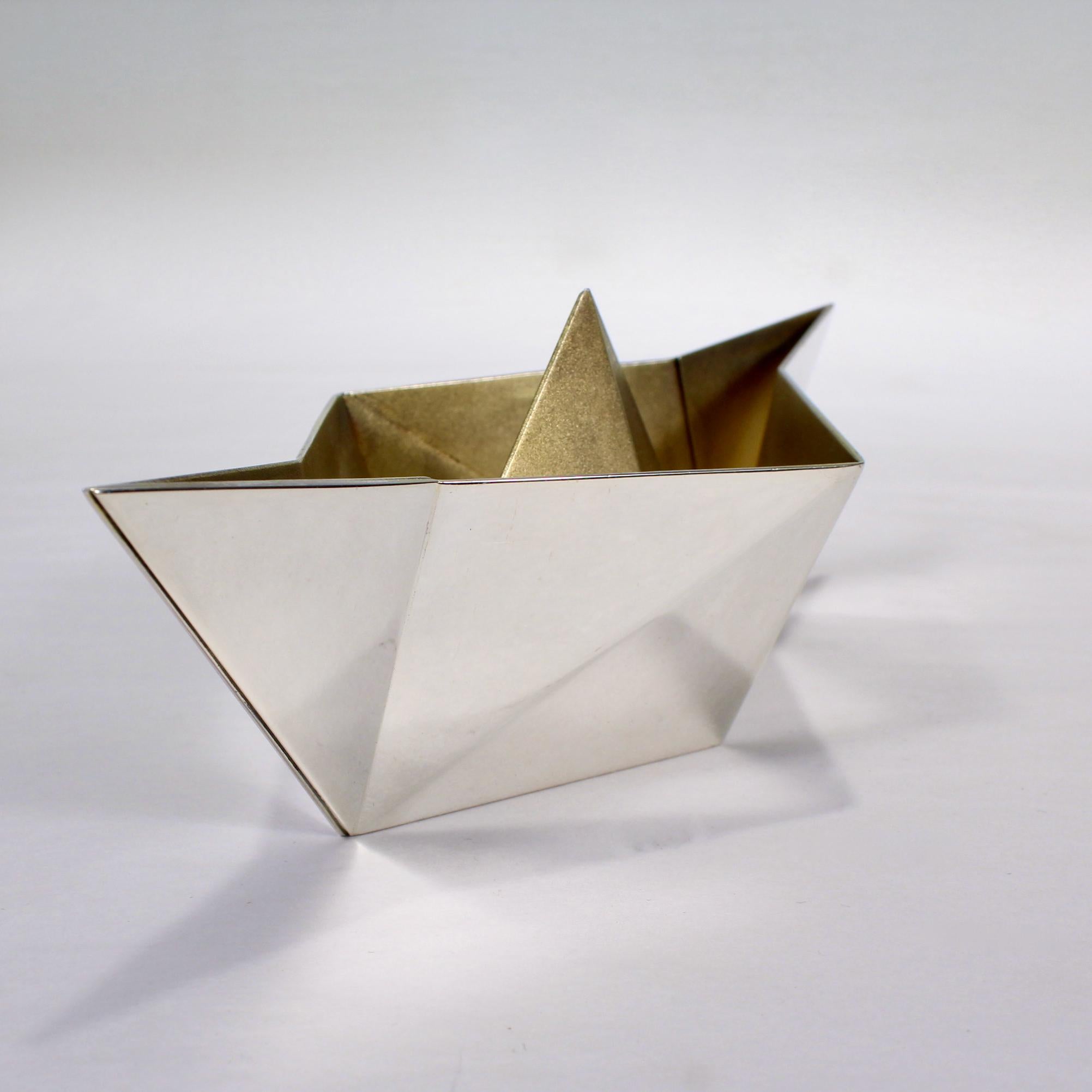 Modern Bulgari Sterling Silver Origami Boat Paperweight, 1974