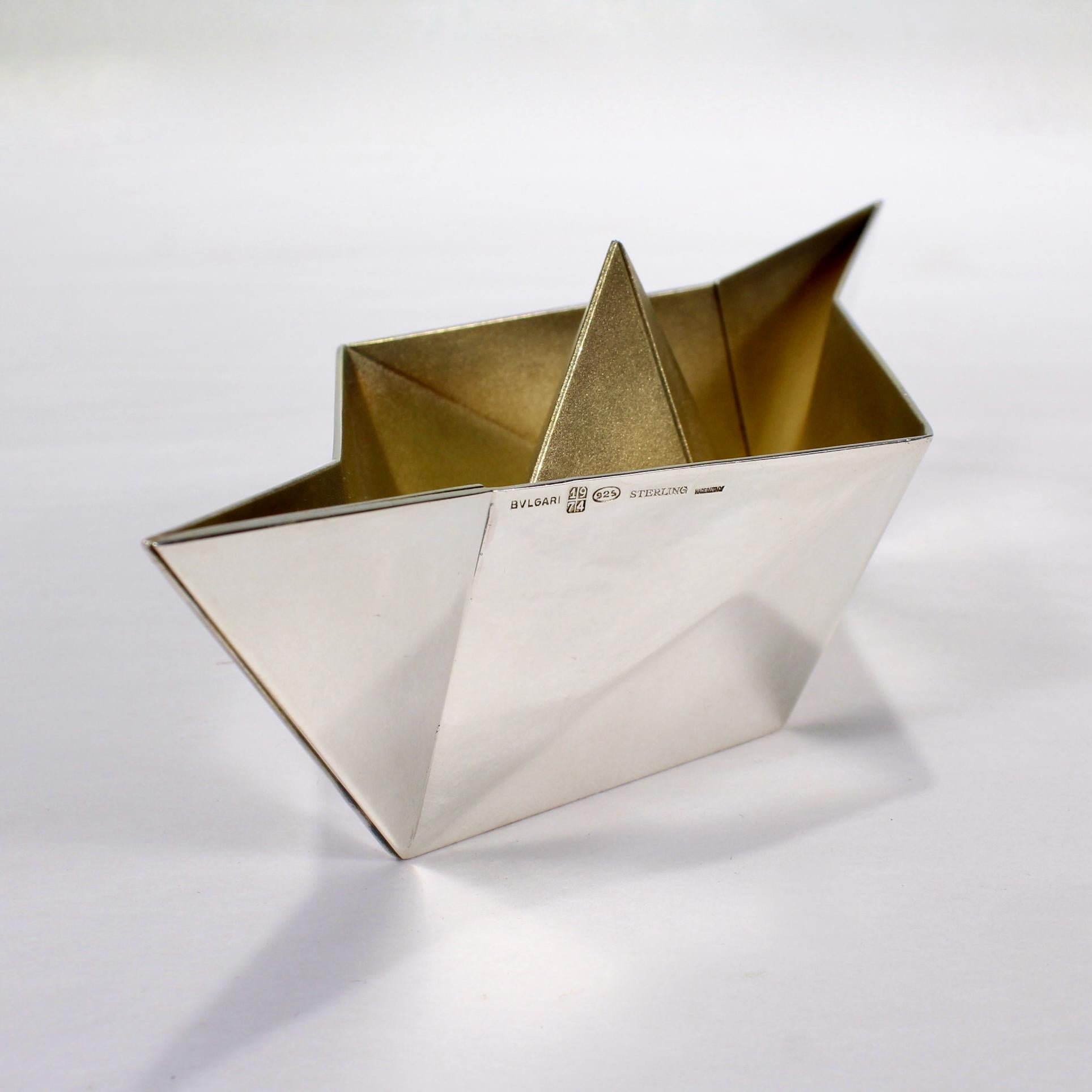 Bulgari Sterling Silver Origami Boat Paperweight, 1974 1