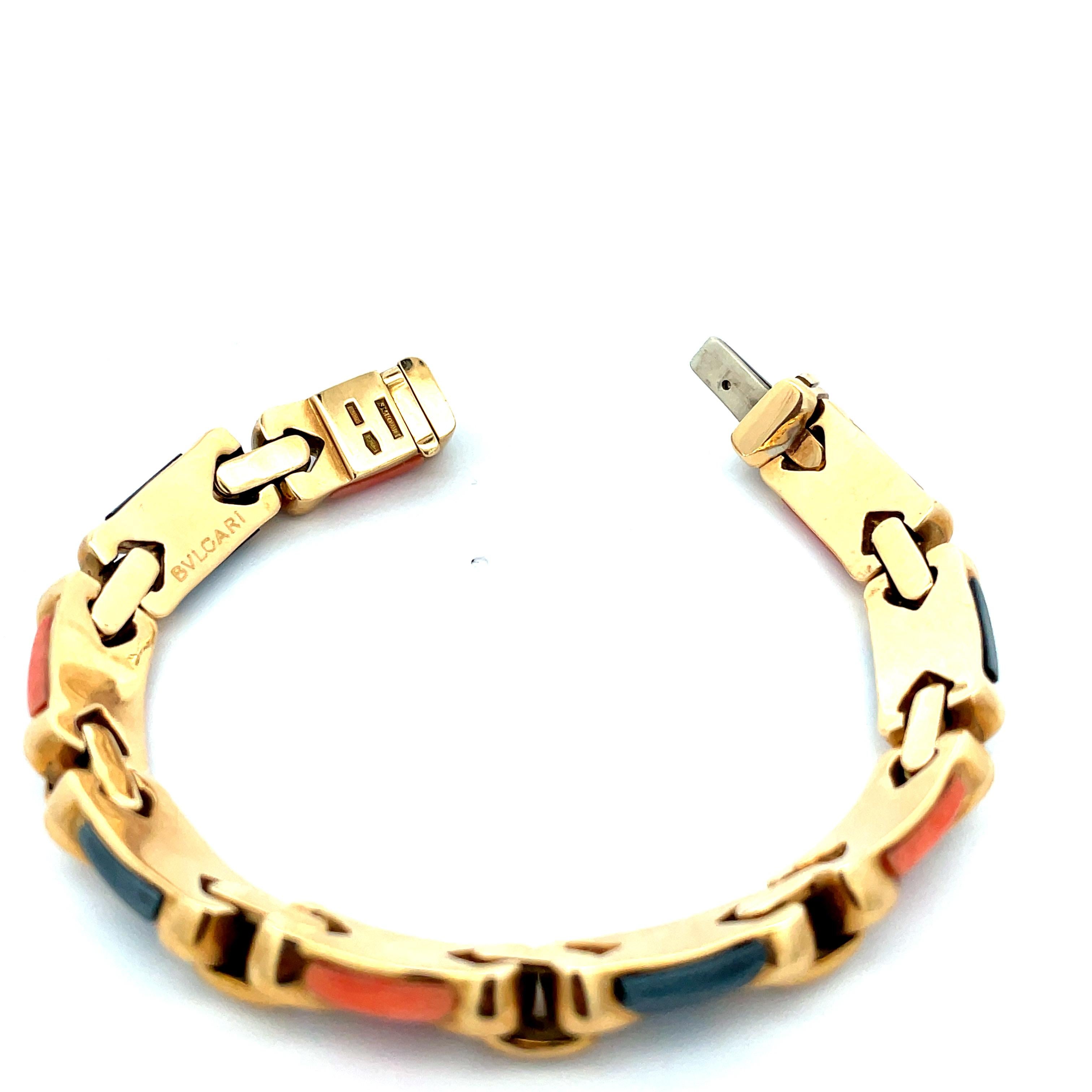 Women's or Men's Bulgari Stunning Vintage Coral and Hematite Gold Bracelet For Sale