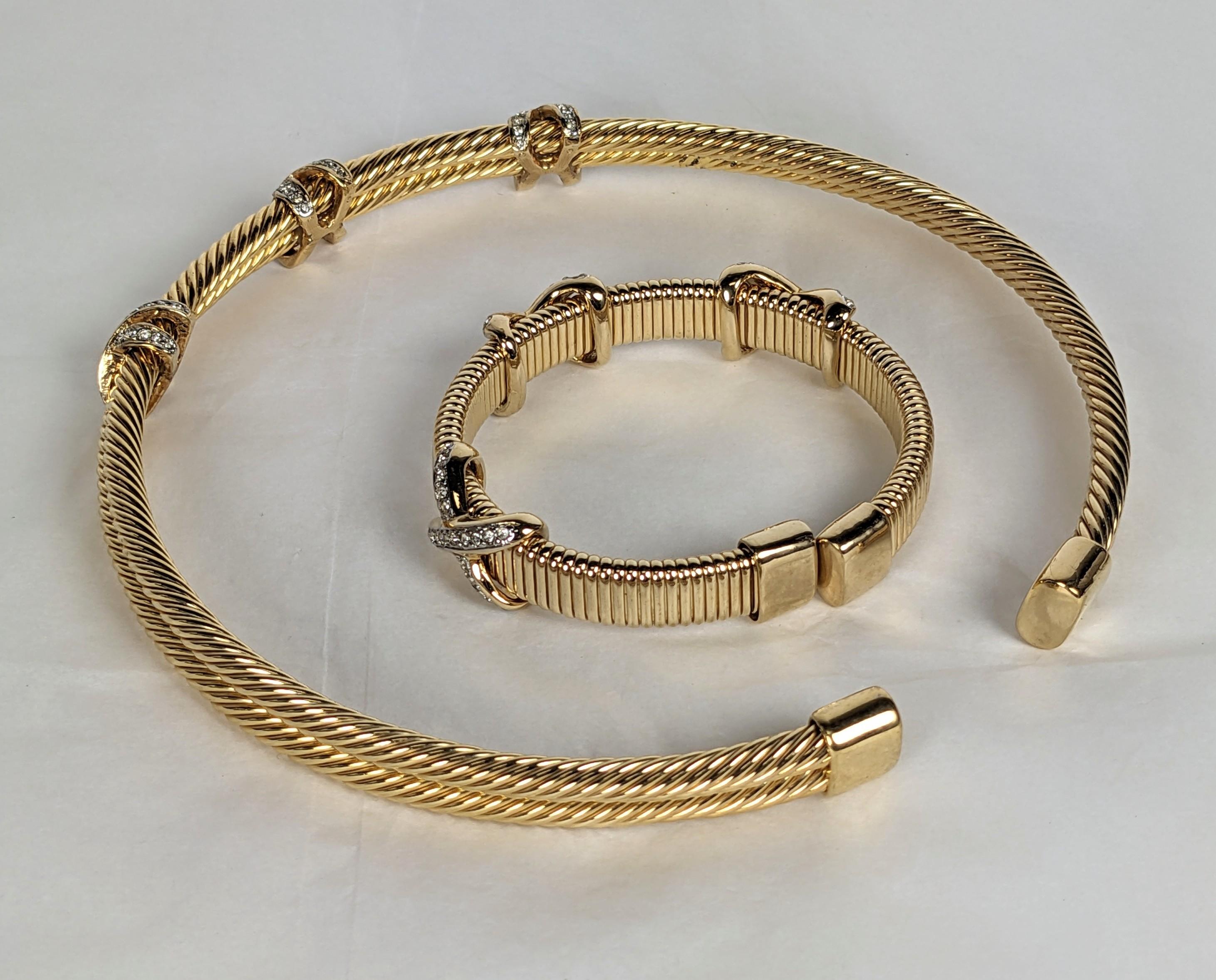 Bulgari Style Gilt Pave Collar and Cuff In Excellent Condition For Sale In New York, NY