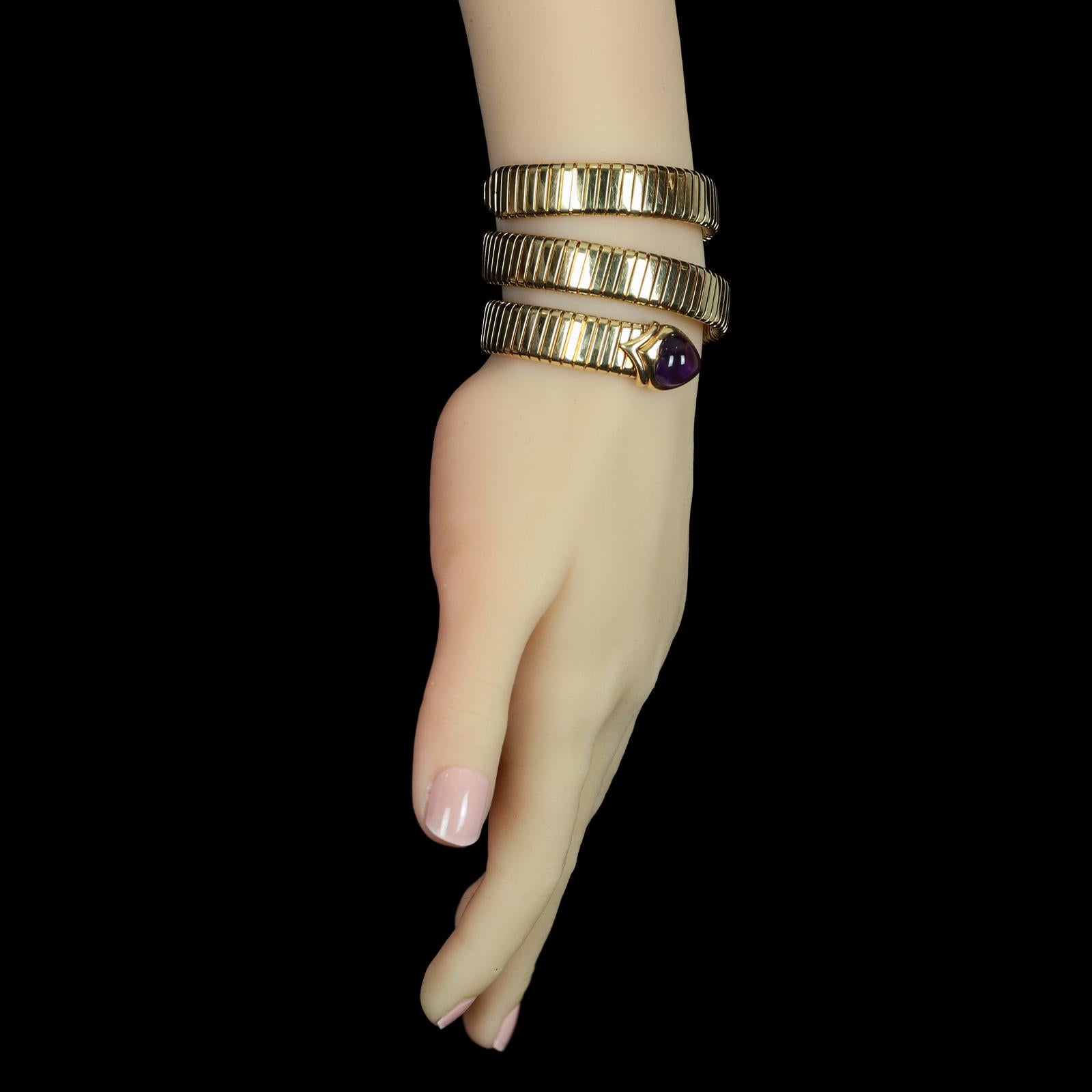 Bulgari Stylish Serpenti Tubogas Gold and Amethyst Bracelet In Excellent Condition In London, GB