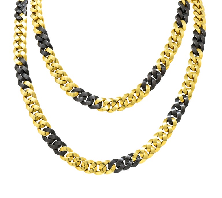Bulgari Substantial 18 Karat Yellow Gold Two-Tone Unisex Curb Link Long Necklace For Sale 7