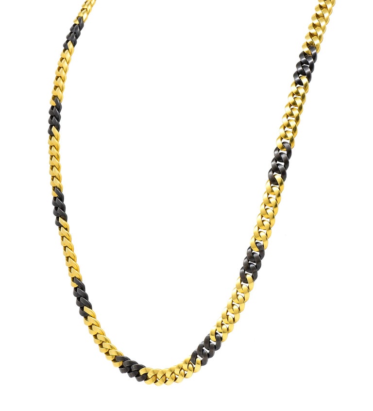 Contemporary Bulgari Substantial 18 Karat Yellow Gold Two-Tone Unisex Curb Link Long Necklace For Sale