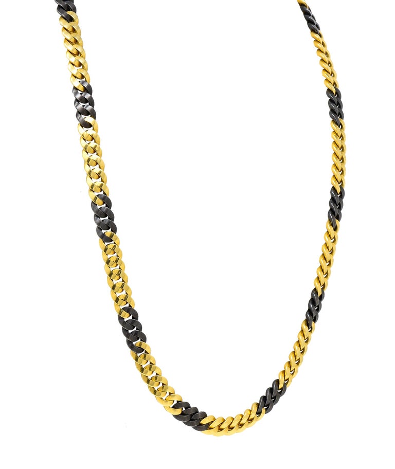 Bulgari Substantial 18 Karat Yellow Gold Two-Tone Unisex Curb Link Long Necklace For Sale 1
