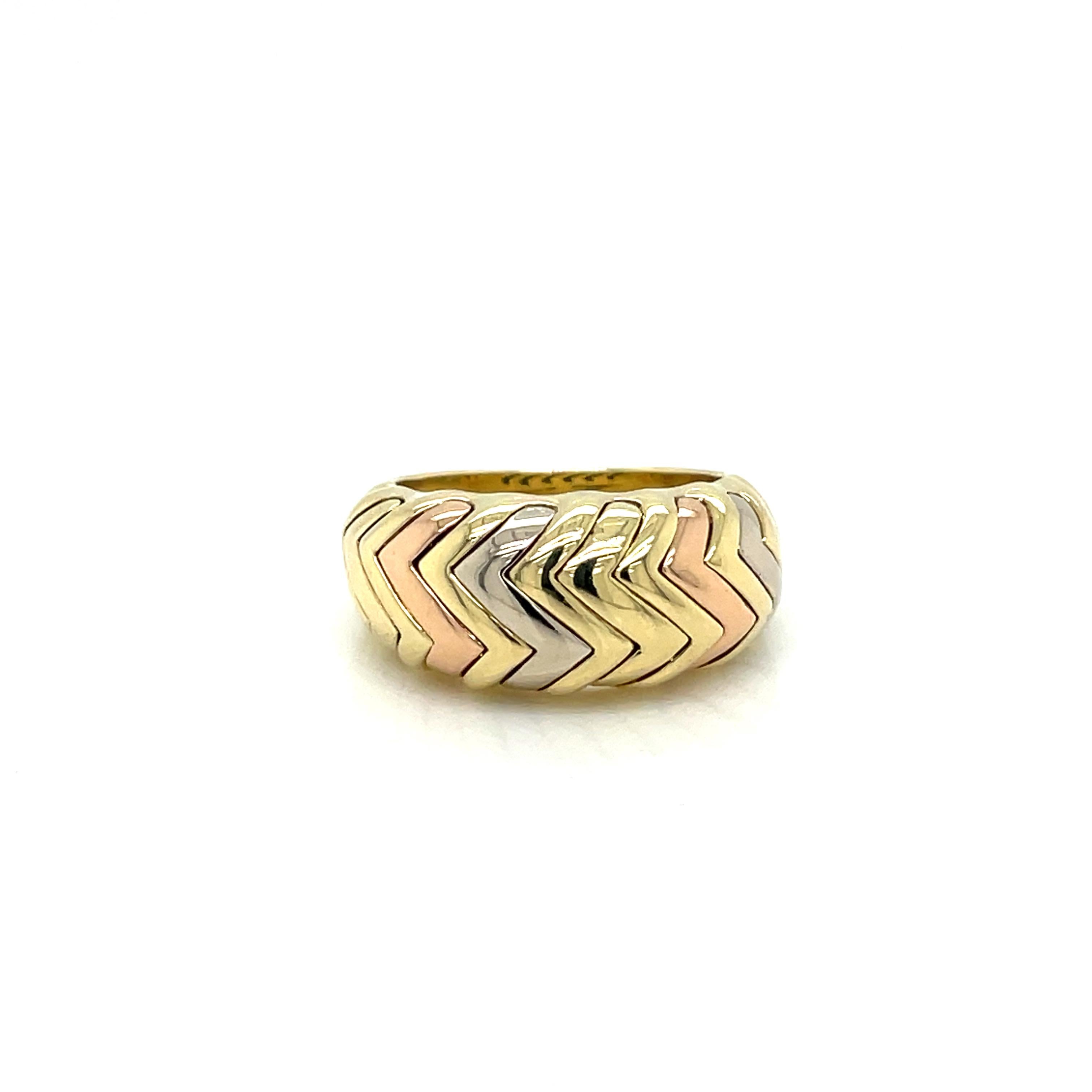 Bulgari Three Tones Gold Spiga Ring In Excellent Condition In Napoli, Italy