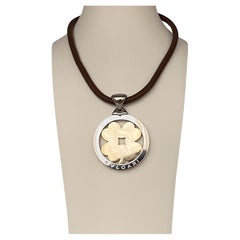 Bulgari Tondo Clover 18k Gold Steel Extra Large Pendant Brown and Black Leather