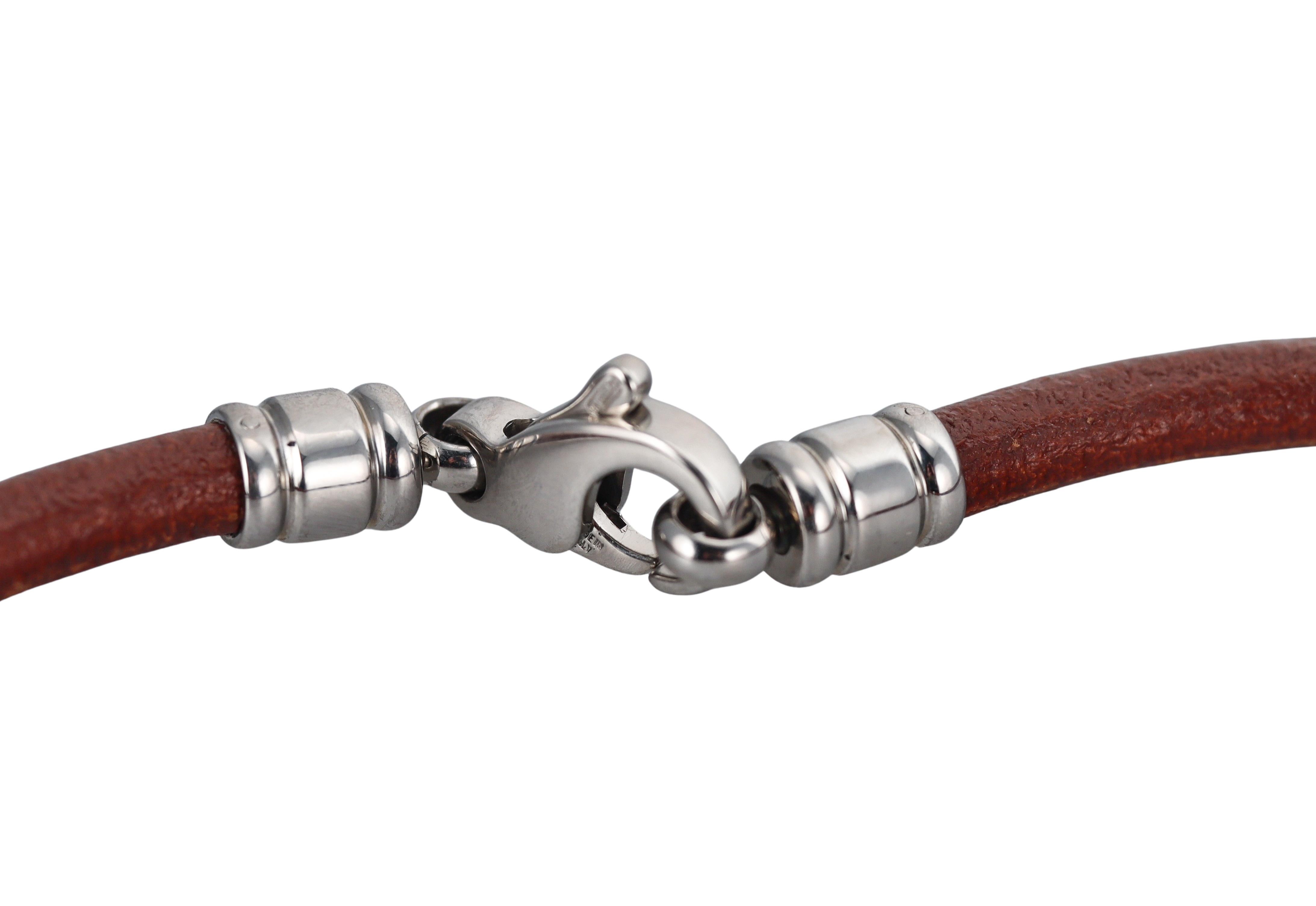 Women's or Men's Bulgari Tondo Fish Steel and Gold Pendant Leather Cord Necklace For Sale