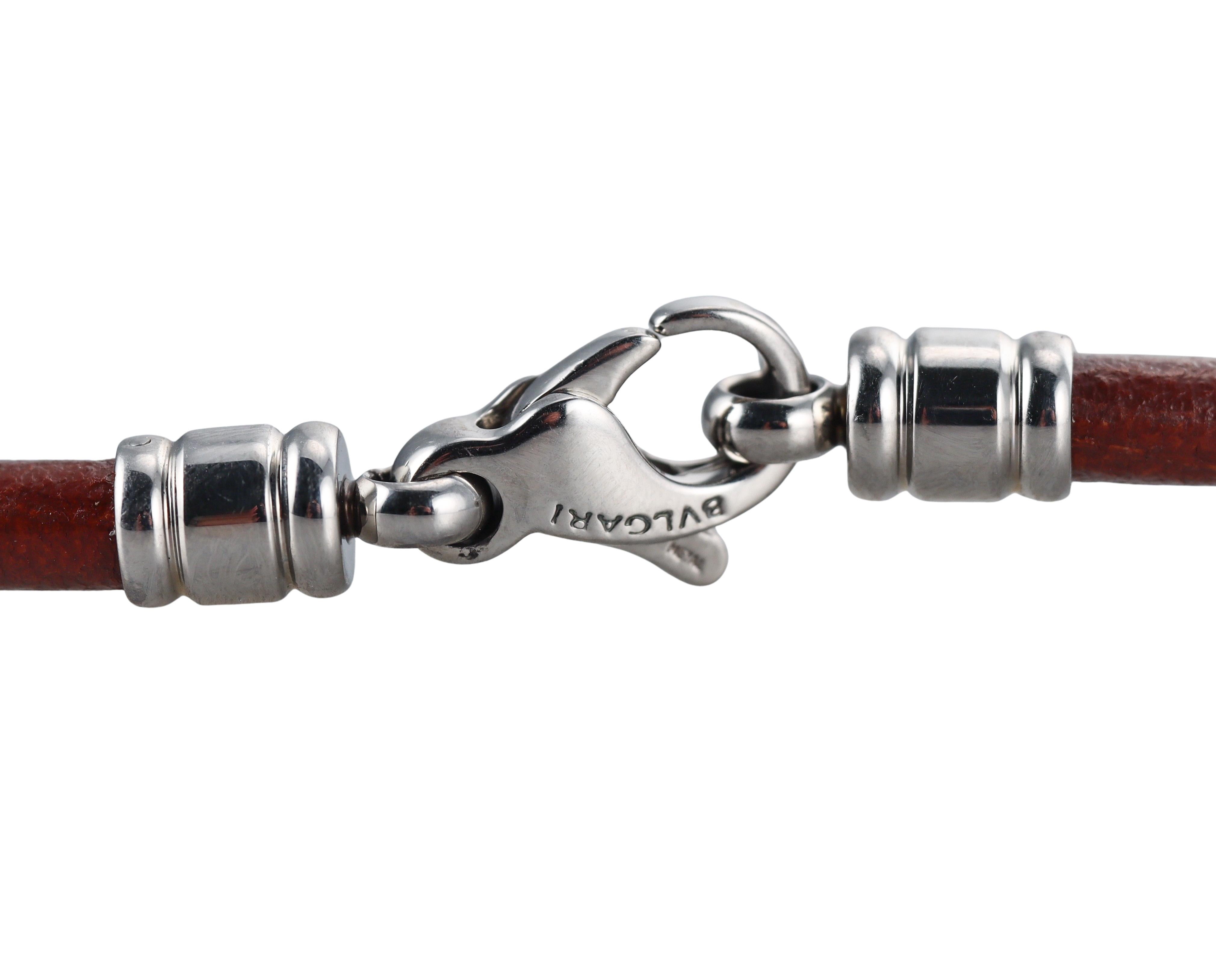 Bulgari Tondo Fish Steel and Gold Pendant Leather Cord Necklace For Sale 3