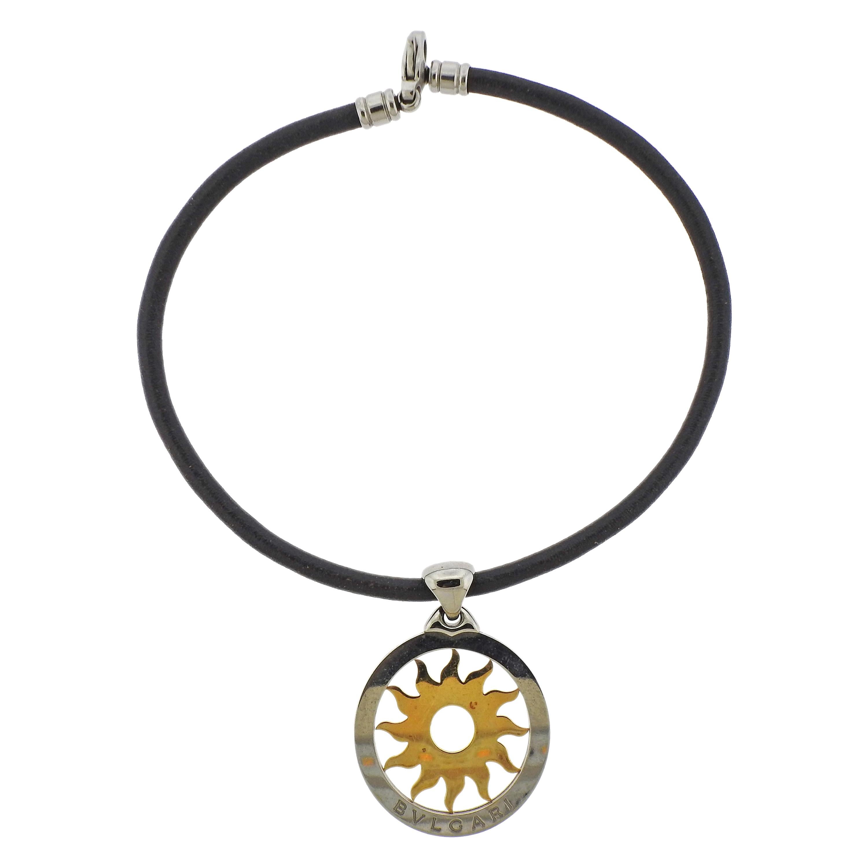 Bulgari Tondo Gold and Steel Sun Pendant Leather Cord Necklace at 1stDibs | bulgari  sonne, bulgari tondo sonne, bulgari kette sonne