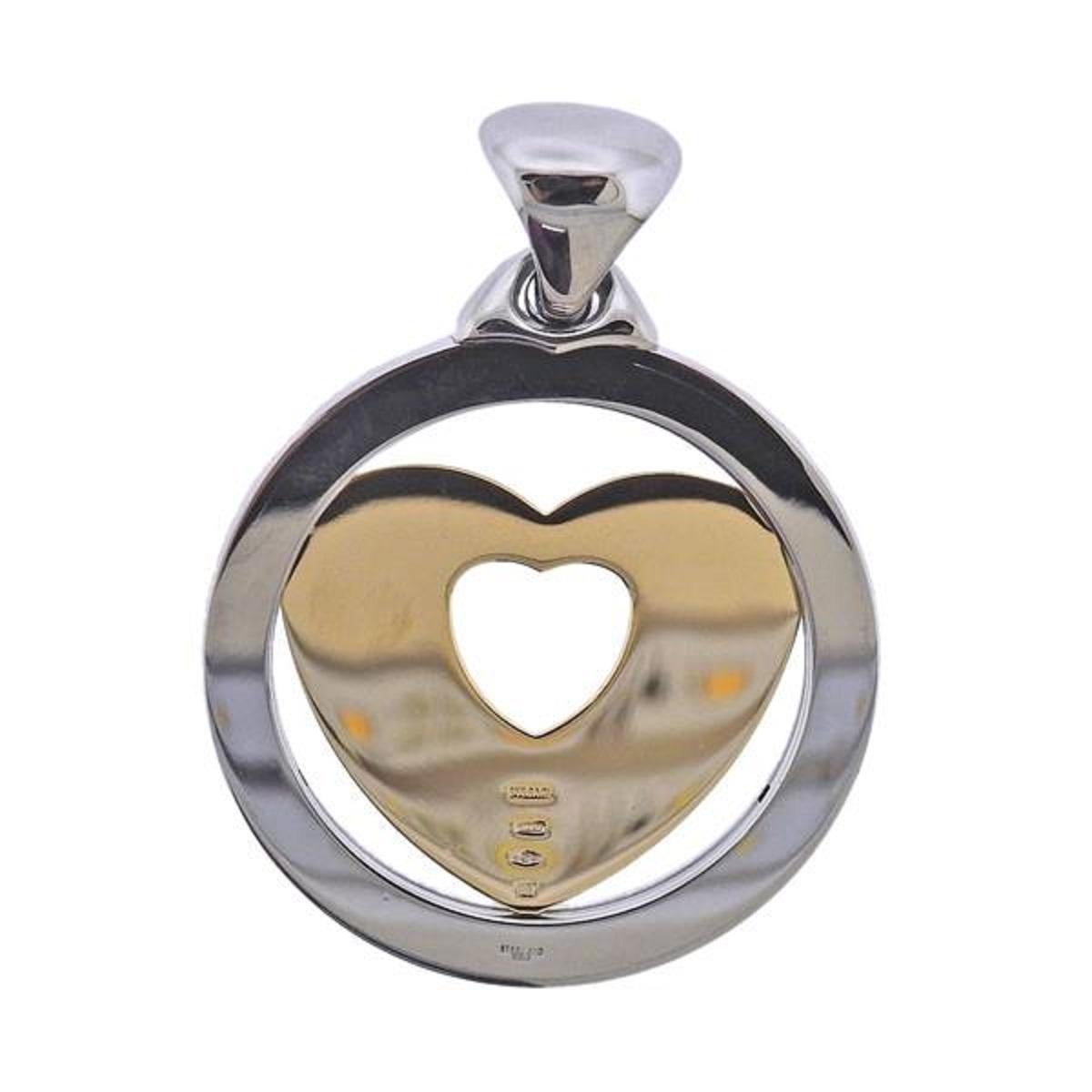 Bulgari Tondo Gold Steel Heart Large Pendant In Excellent Condition For Sale In Lambertville, NJ