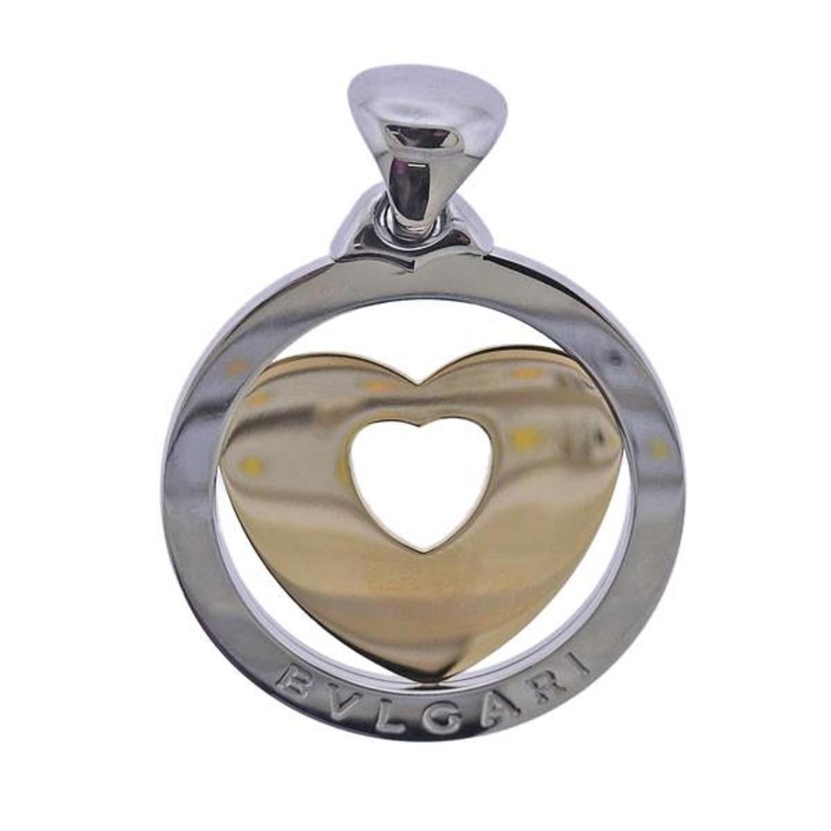 Women's Bulgari Tondo Gold Steel Heart Large Pendant For Sale