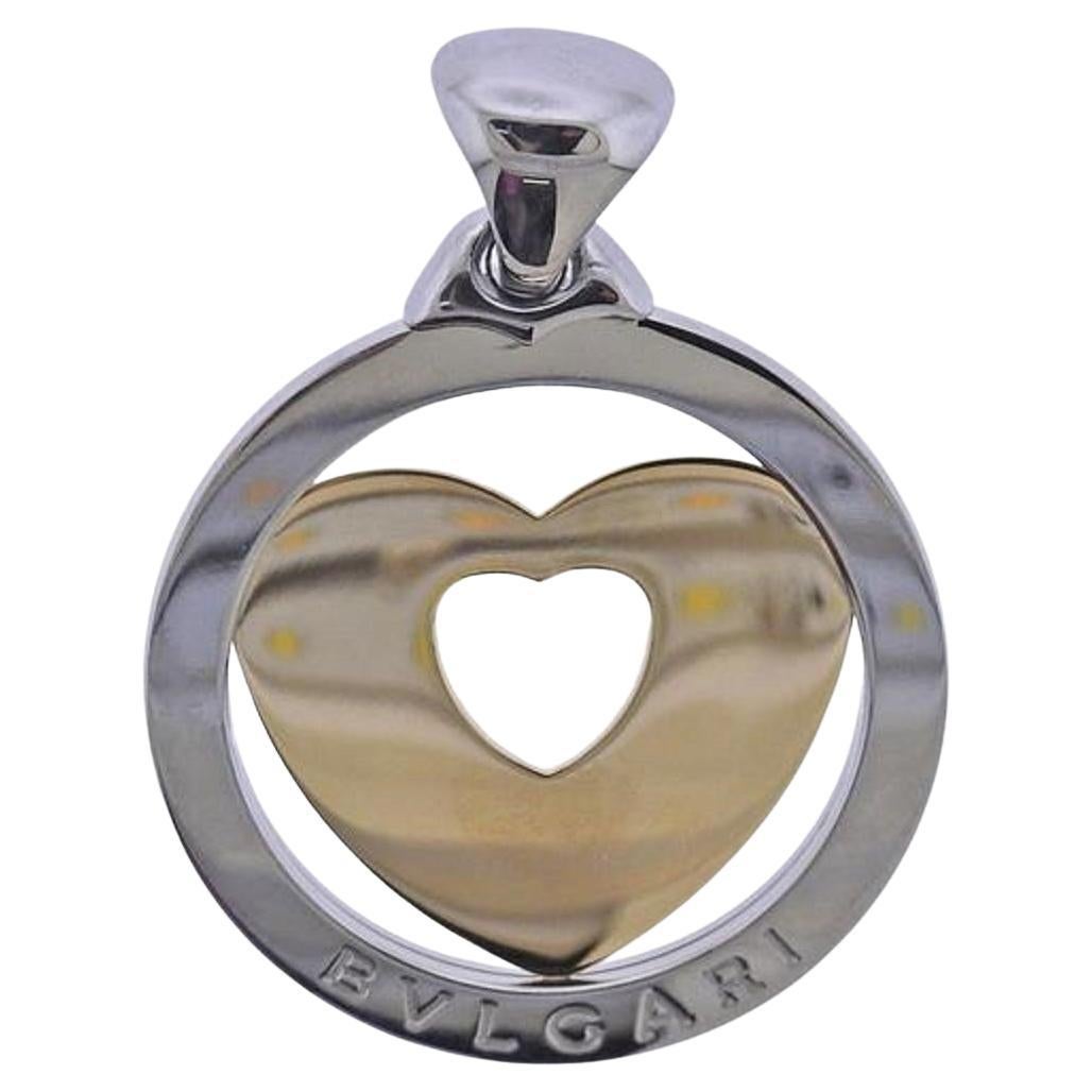 Bulgari Tondo Gold Steel Heart Large Pendant For Sale