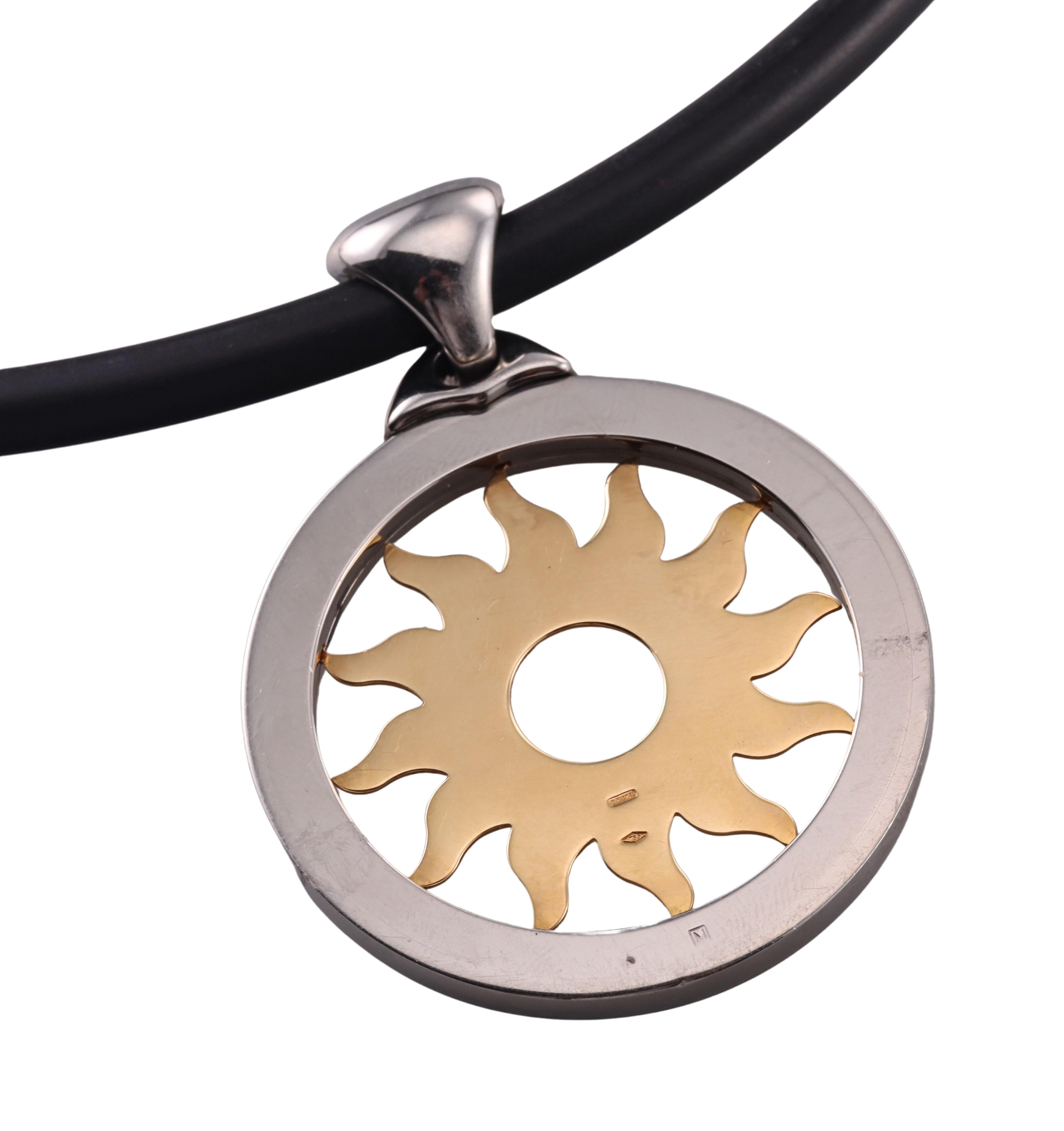 Women's Bulgari Tondo Large Sun Gold Steel Pendant Cord Necklace For Sale