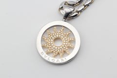 BULGARI Tondo Sun Diamond 18k Gold Steel Pendant Long Necklace