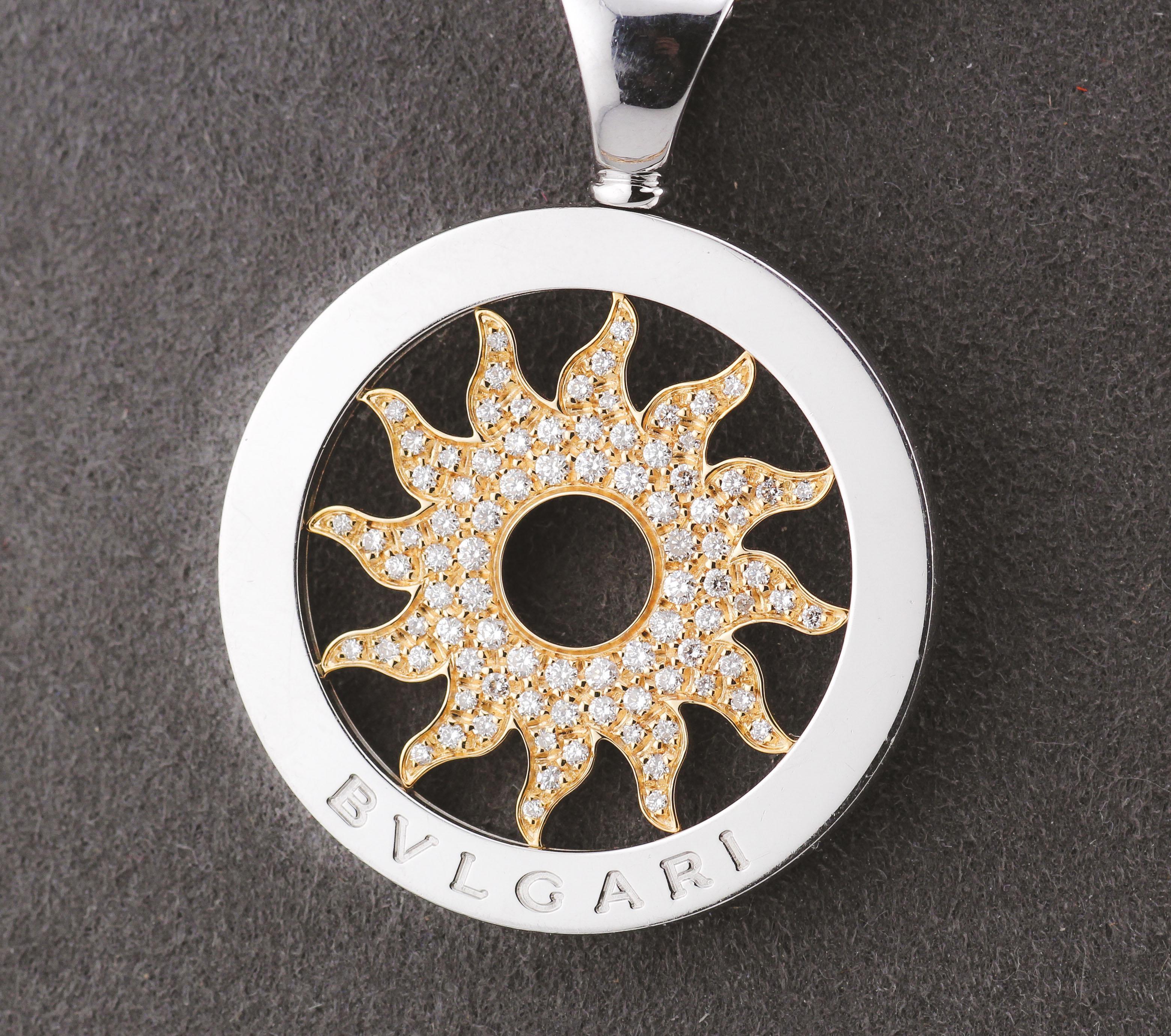 Donna BULGARI Tondo Sun Collana lunga con diamanti in oro 18k e acciaio in vendita