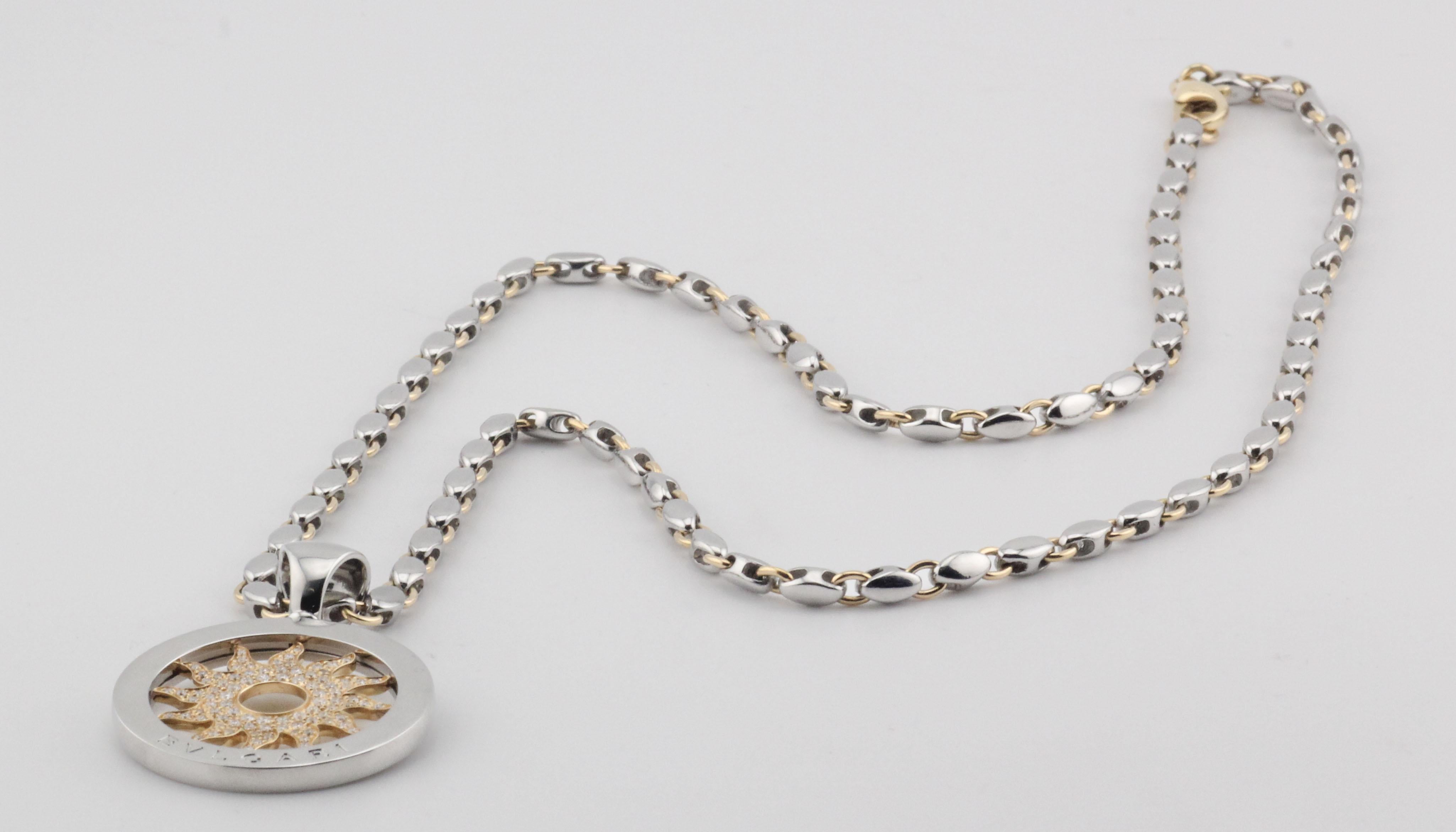 BULGARI Tondo Sol Diamante Acero Oro 18k Colgante Collar Largo en venta 1